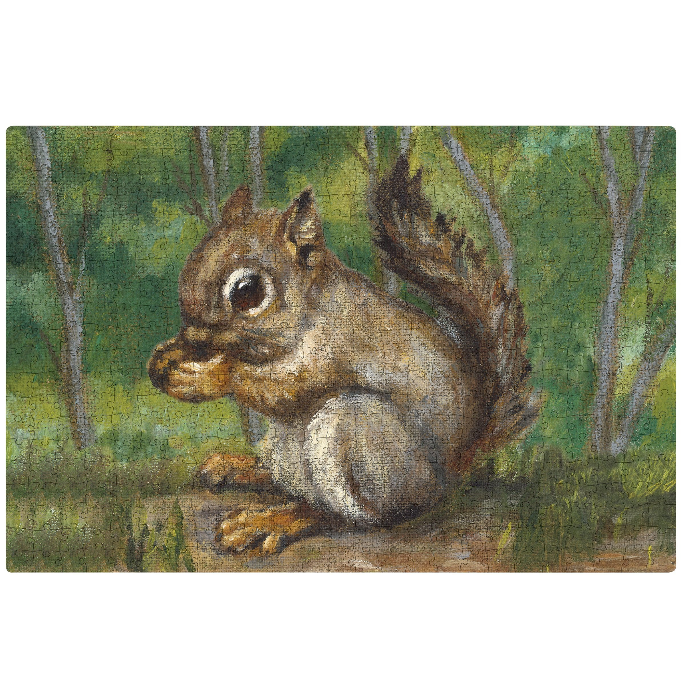 Charming Hand-Painted Squirrel Acorn 250-Piece Jigsaw Puzzle for Nature Lovers