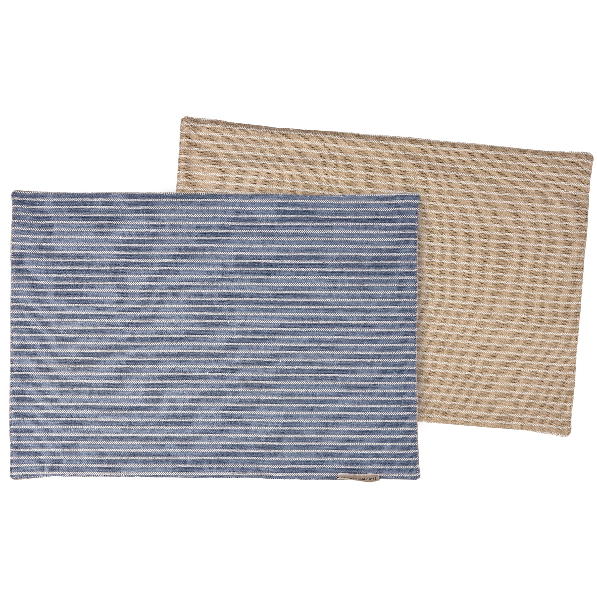 Reversible Lake & Cabin Summer Stripes Cotton Placemat: Rustic Blue & Tan Dining Decor