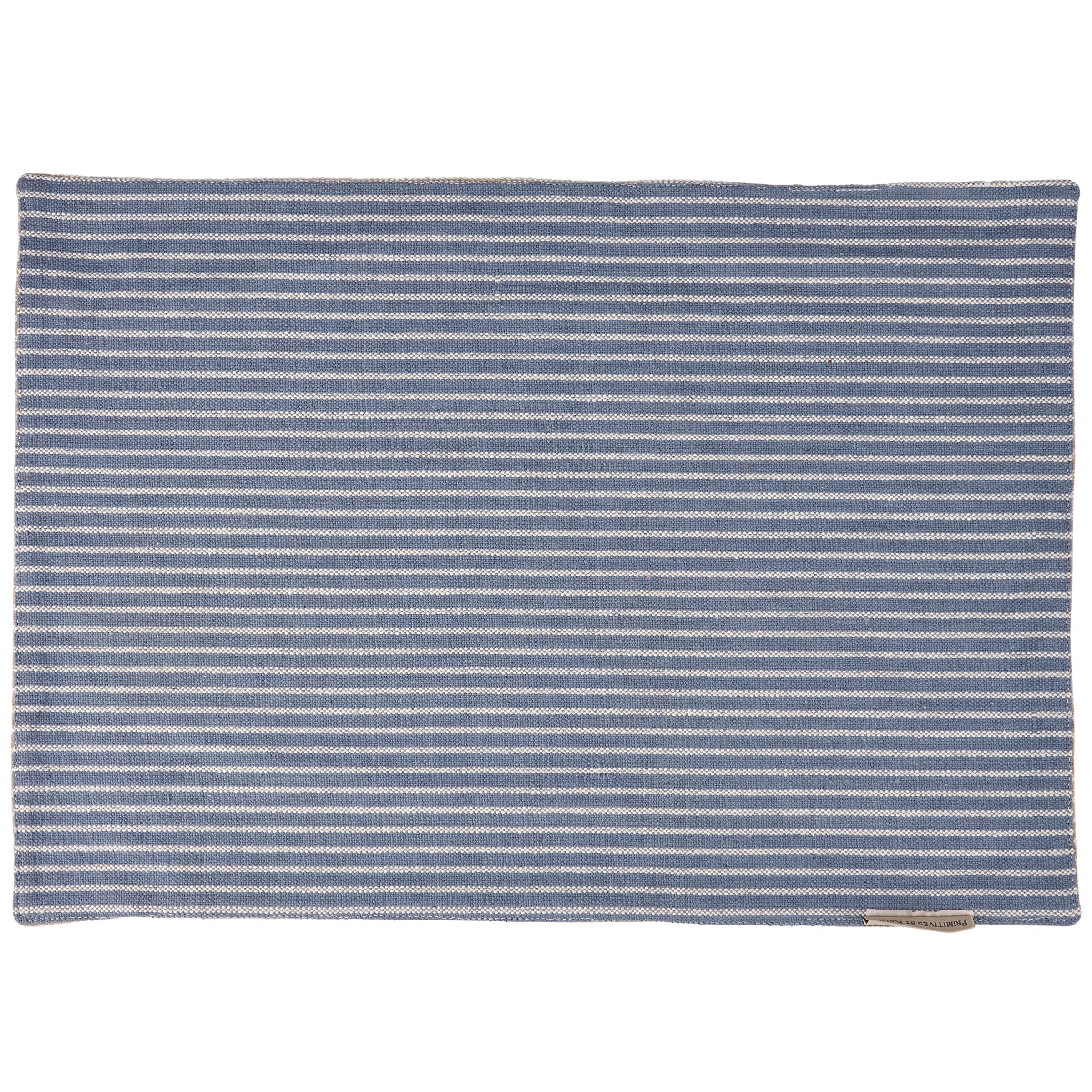 Reversible Lake & Cabin Summer Stripes Cotton Placemat: Rustic Blue & Tan Dining Decor
