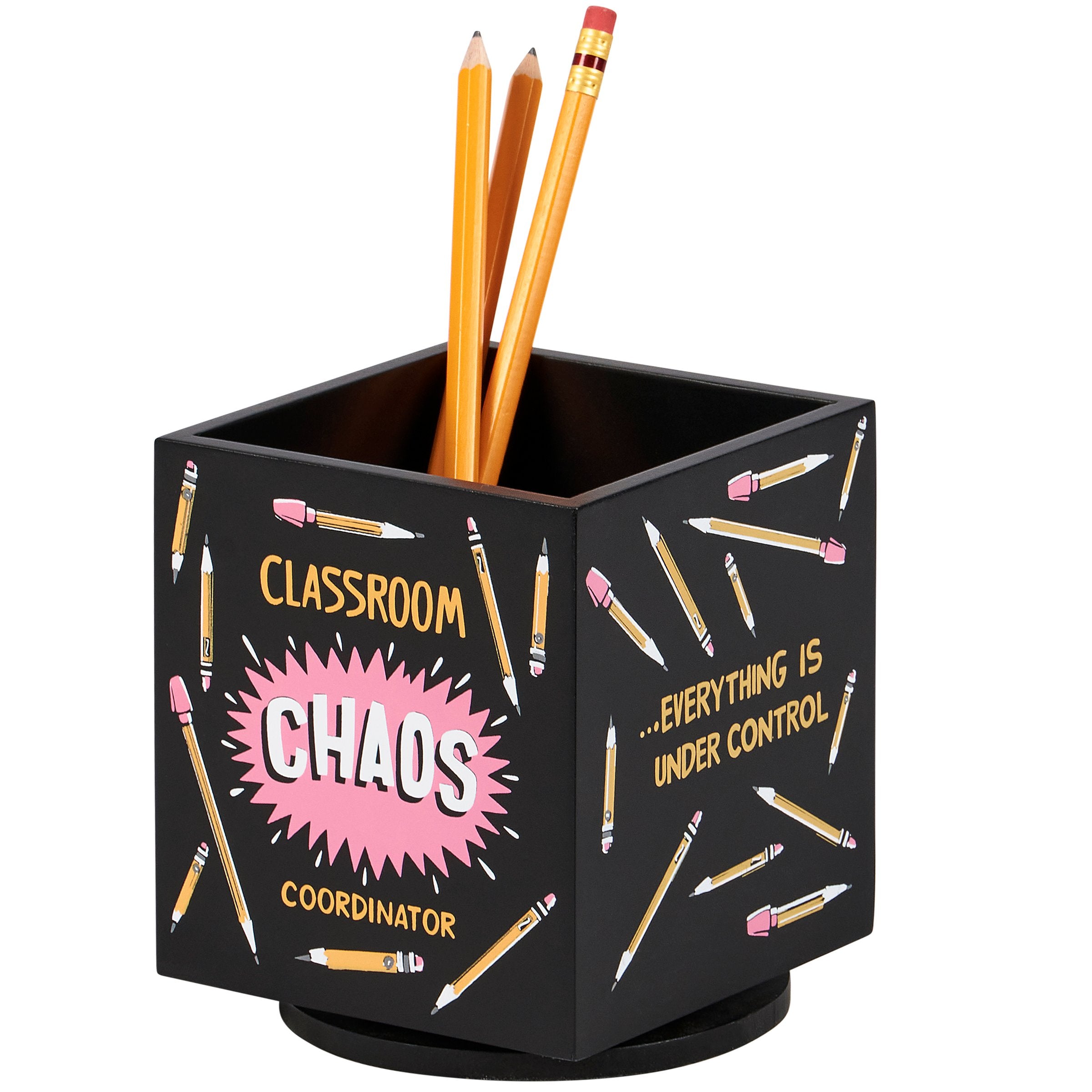 Fun Classroom Chaos Coordinator Wooden Pencil Spinner Desk Organizer
