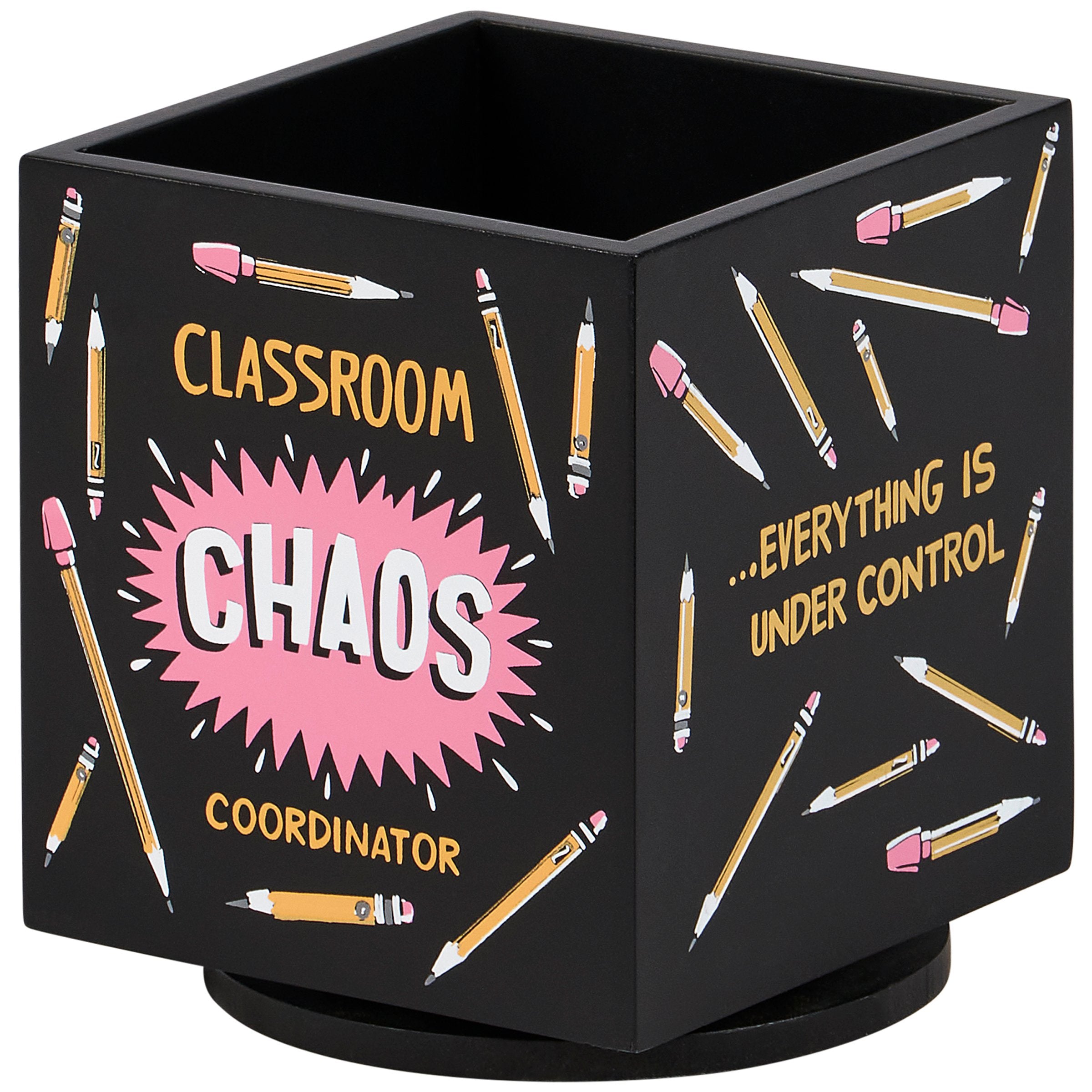 Fun Classroom Chaos Coordinator Wooden Pencil Spinner Desk Organizer