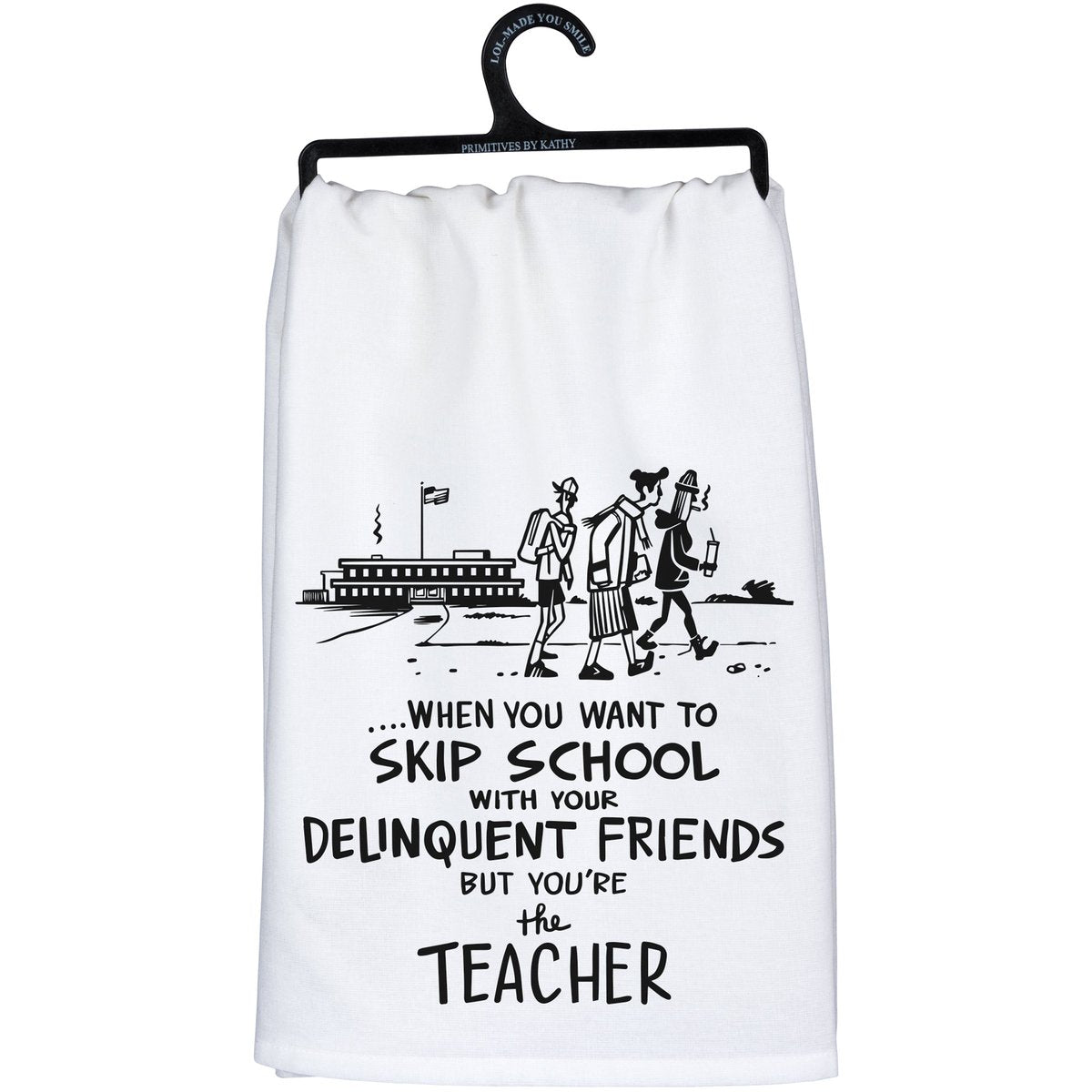 Humorous 'Skip School' Cotton Kitchen Towel for Teachers, Funny Illustrated Design, Machine Washable