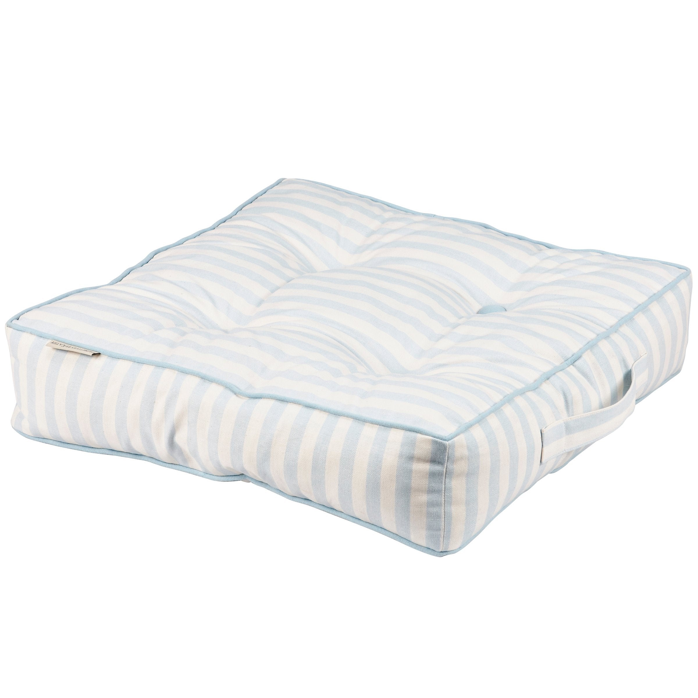 Comfy Sky Blue Stripe Cotton Floor Pillow with Carry Handle