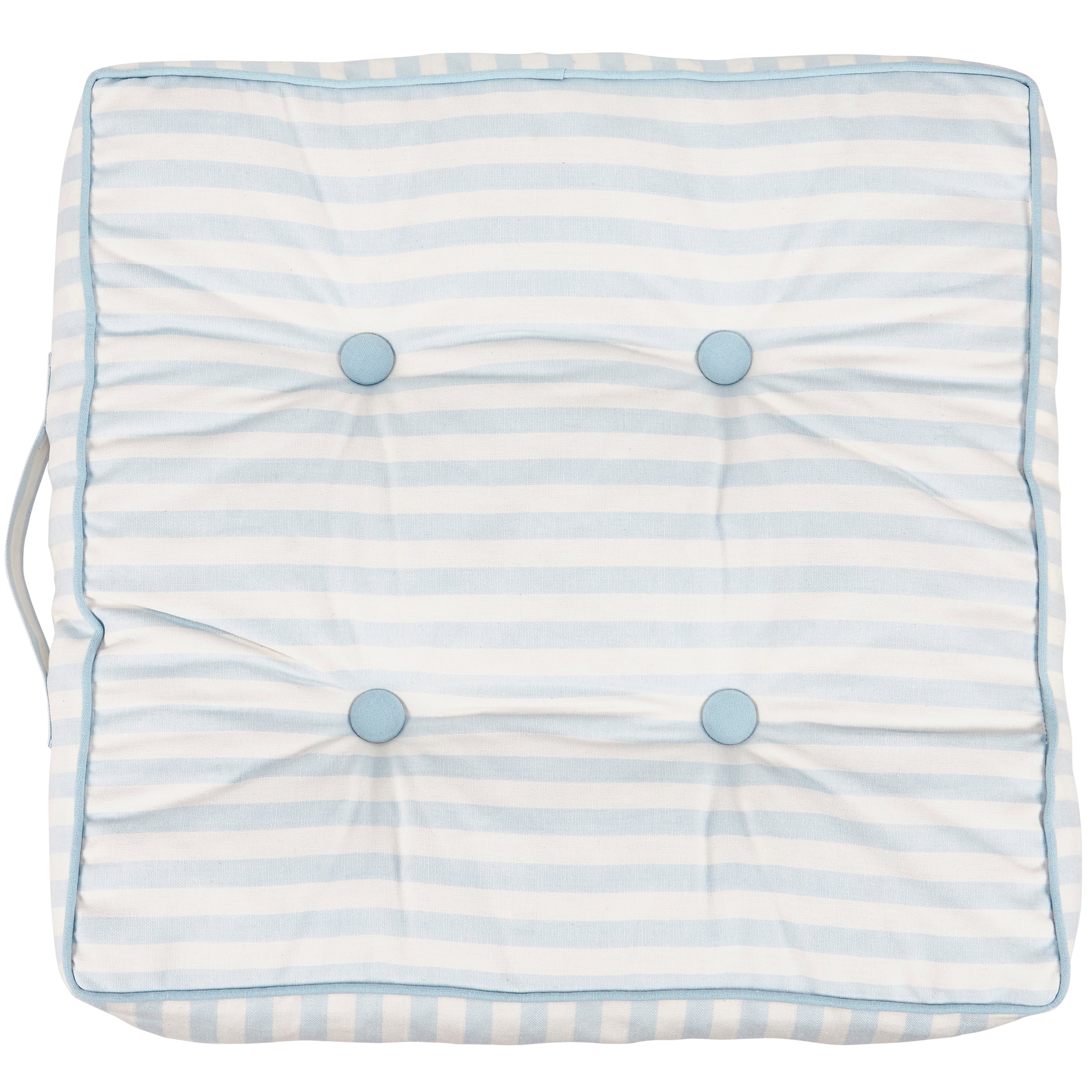 Comfy Sky Blue Stripe Cotton Floor Pillow with Carry Handle