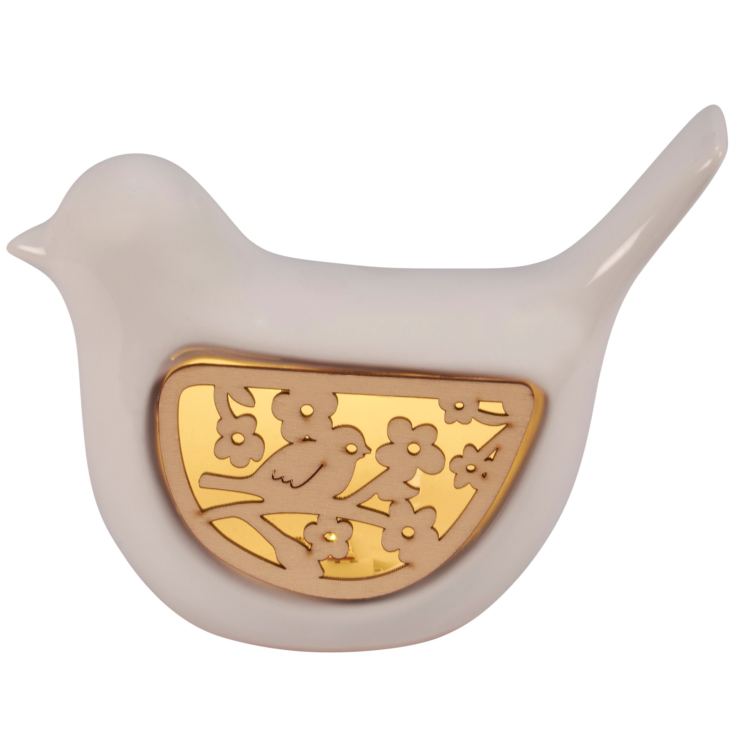 Charming Lighted Ceramic Bird Figurine: Wood LED Spring Home Decor Accent