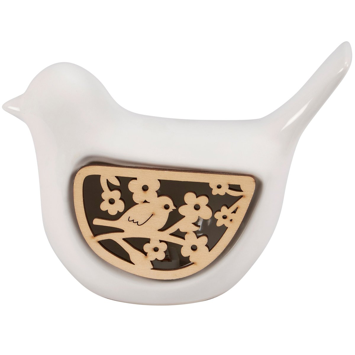 Charming Lighted Ceramic Bird Figurine: Wood LED Spring Home Decor Accent