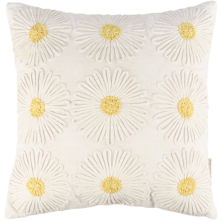 Charming Crochet Daisies Cotton Pillow with Zippered Cover & Polyester Filling