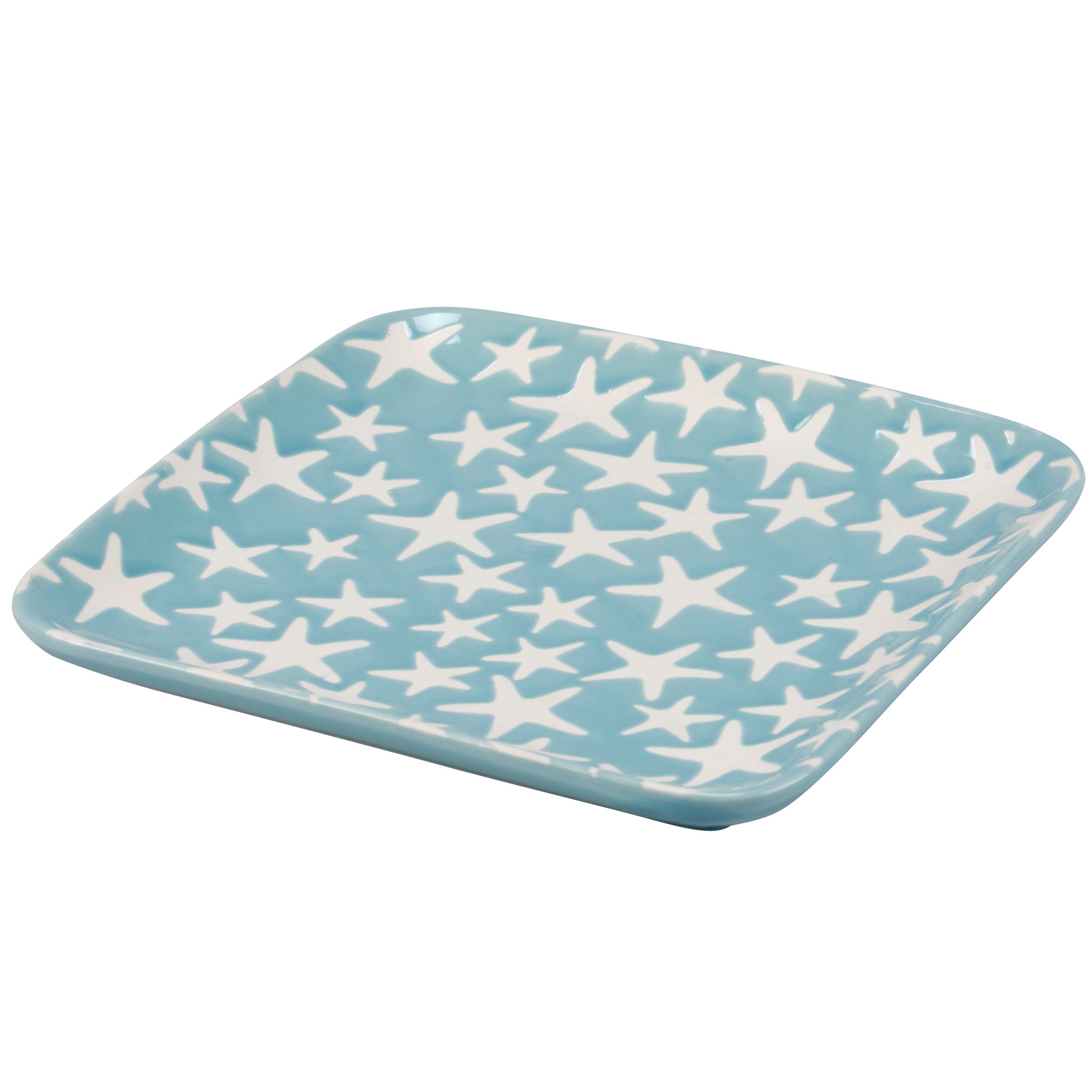 Durable Stoneware Starfish Tray, Ocean Blue Glaze, Beach Themed Tableware
