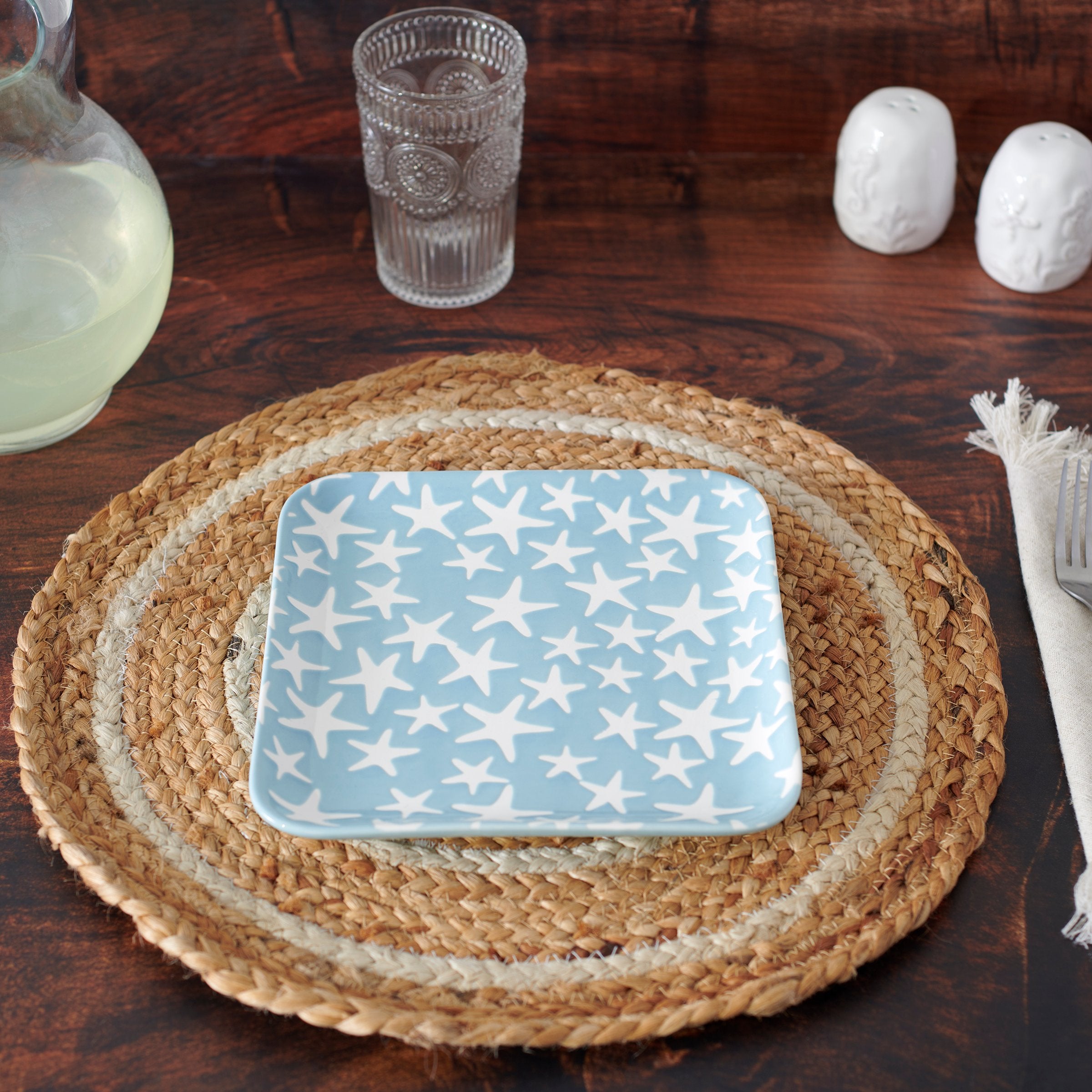 Durable Stoneware Starfish Tray, Ocean Blue Glaze, Beach Themed Tableware