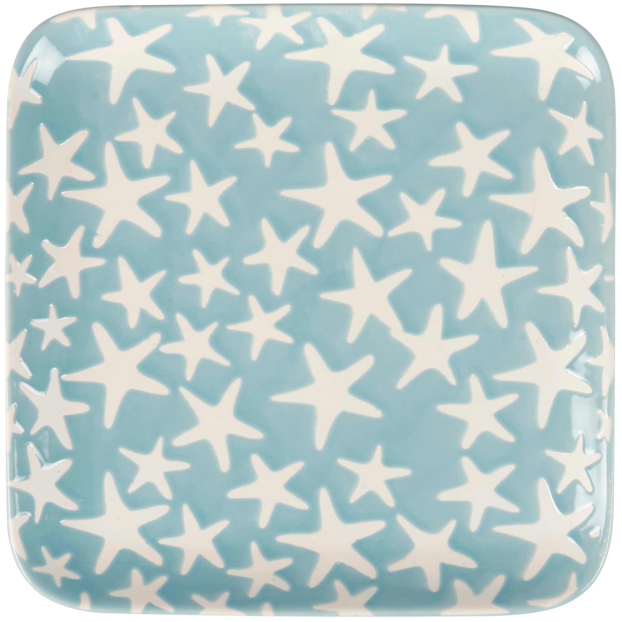 Durable Stoneware Starfish Tray, Ocean Blue Glaze, Beach Themed Tableware