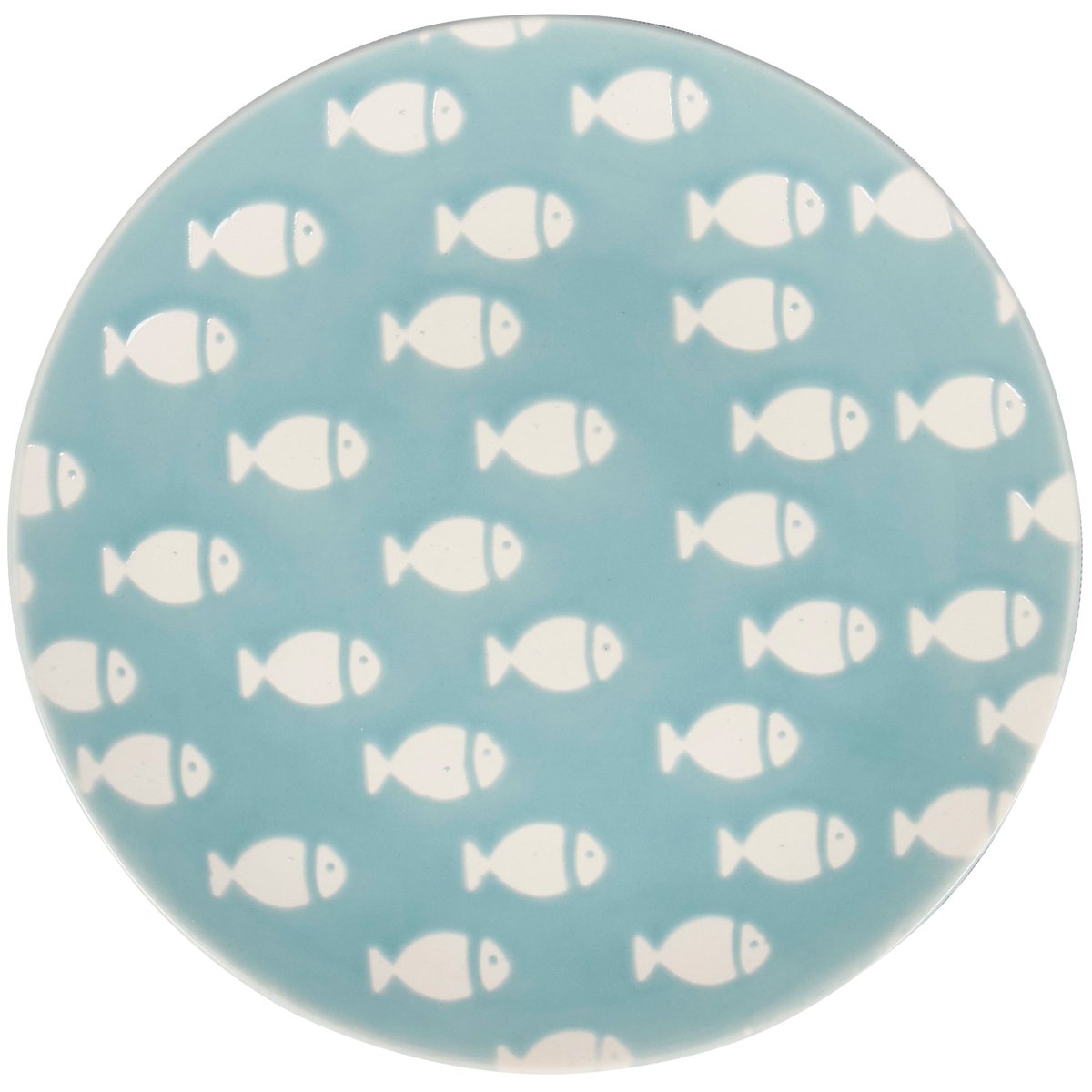 Charming Blue Fish Pattern Stoneware Dessert Plate, Beach Collection, Dishwasher Safe