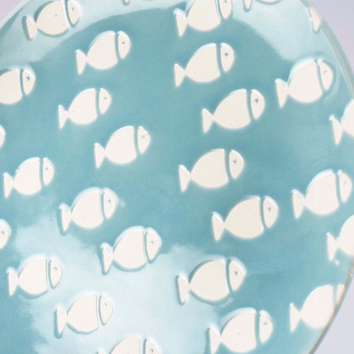 Charming Blue Fish Pattern Stoneware Dessert Plate, Beach Collection, Dishwasher Safe