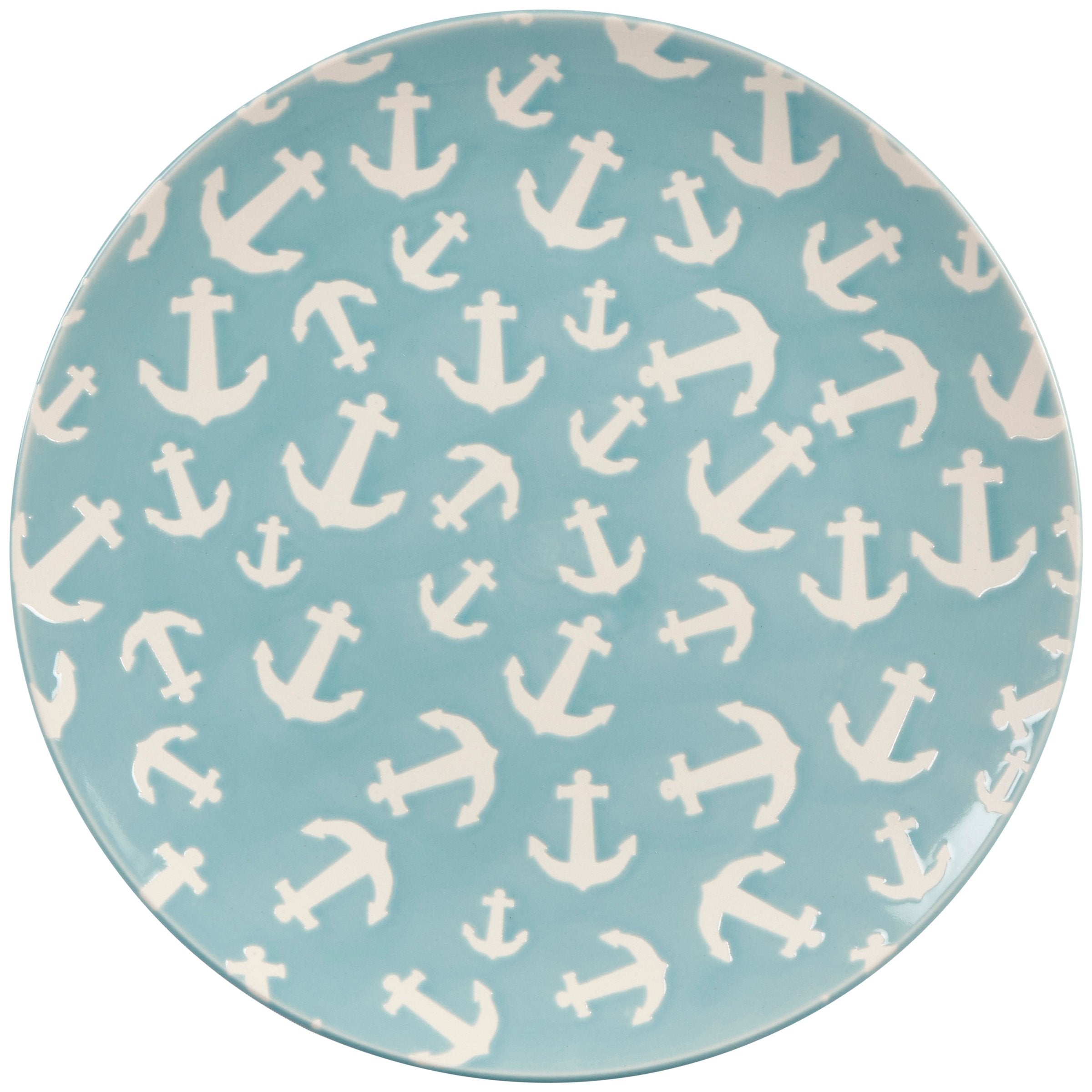 Durable Ocean Blue Stoneware Anchor Salad Plate - Microwave & Dishwasher Safe