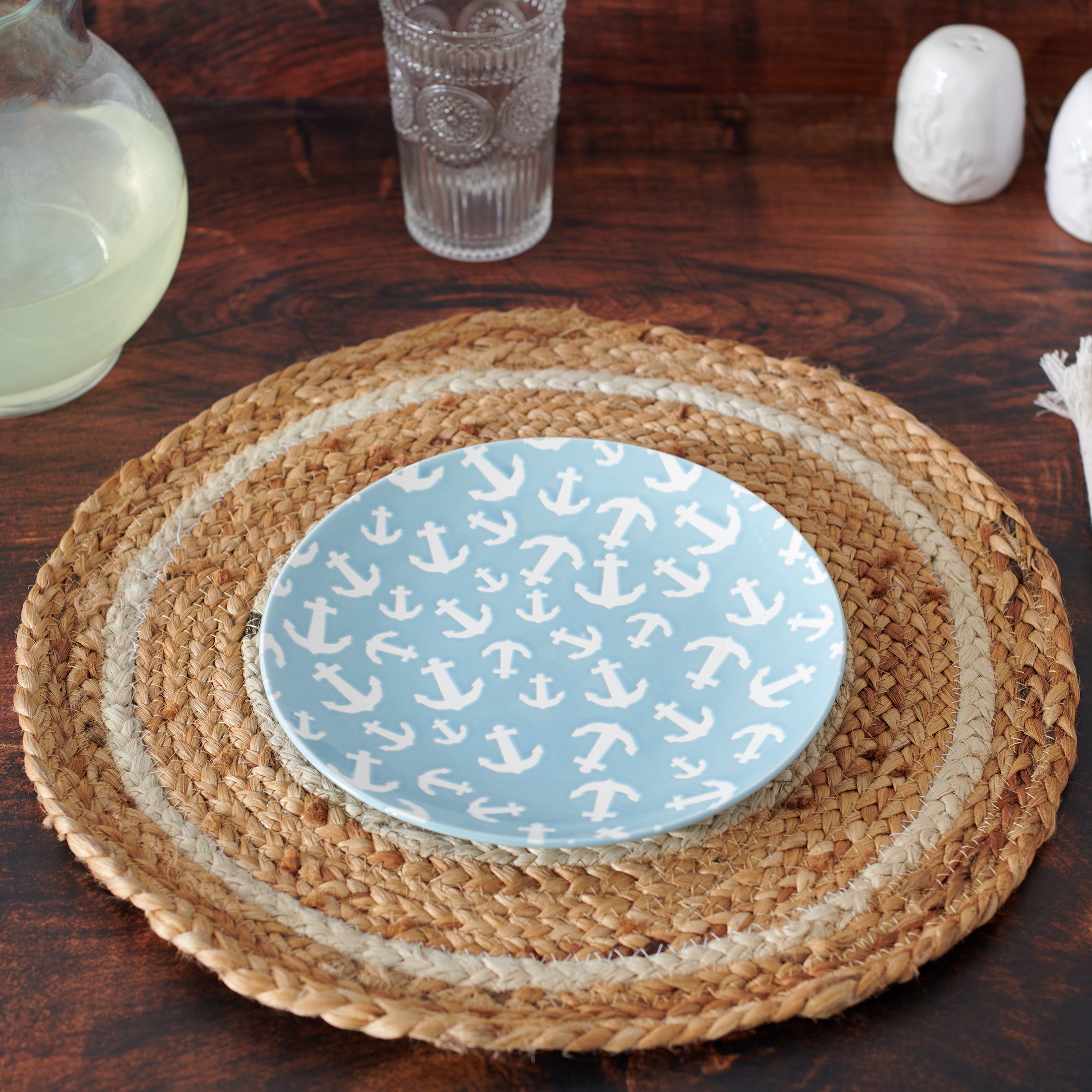 Durable Ocean Blue Stoneware Anchor Salad Plate - Microwave & Dishwasher Safe