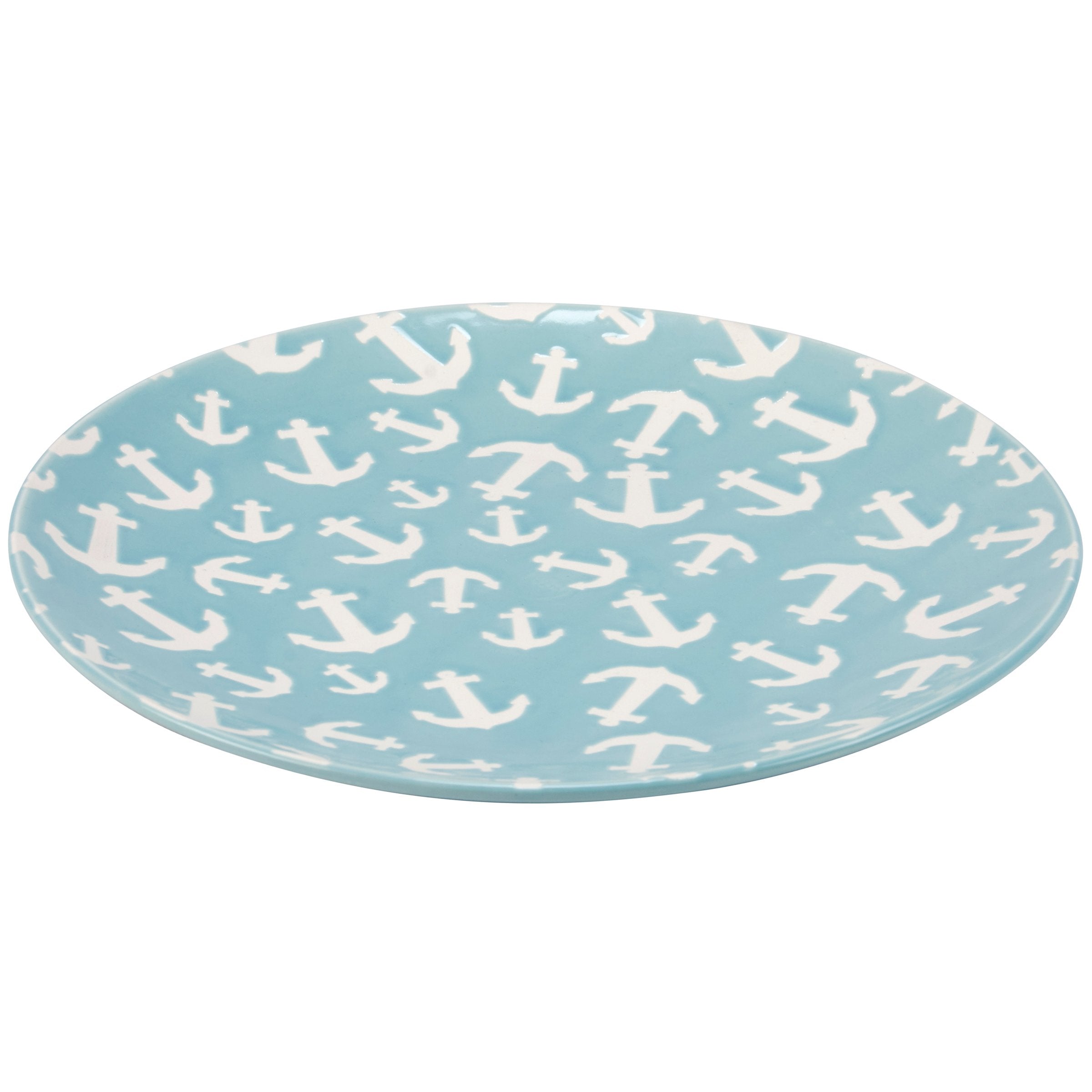 Durable Ocean Blue Stoneware Anchor Salad Plate - Microwave & Dishwasher Safe