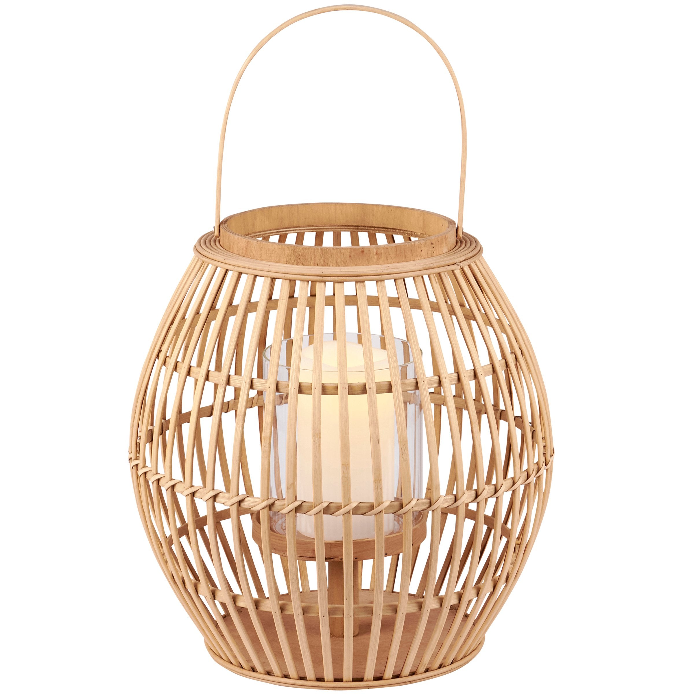 Large Natural Woven Bamboo Lantern with Glass Holder & Handle for Home Decor