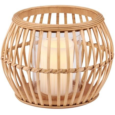 Large Natural Woven Bamboo Lantern with Glass Holder & Handle for Home Decor