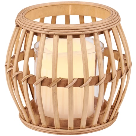 Large Natural Woven Bamboo Lantern with Glass Holder & Handle for Home Decor