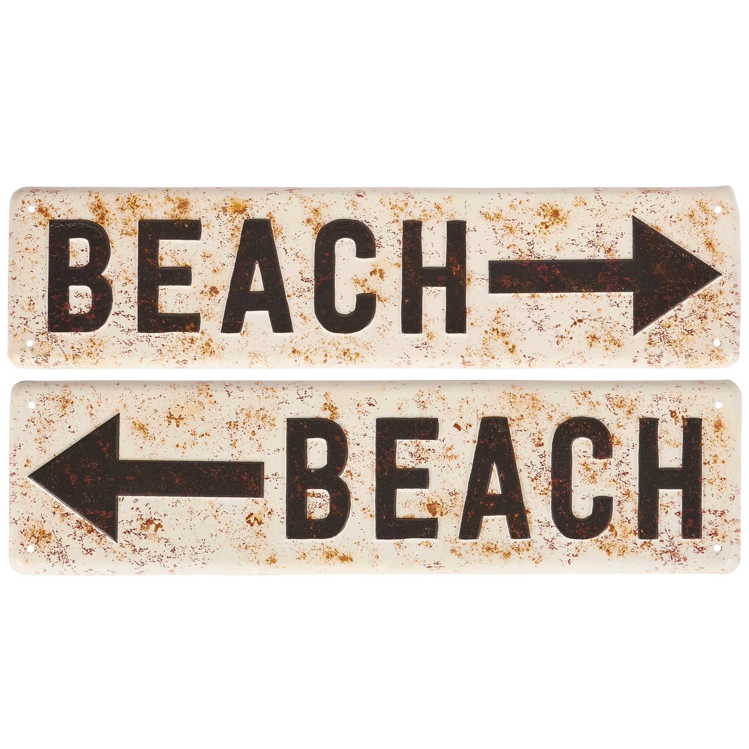 Rustic Metal Beach Sign Wall Decor Set with Arrows - Coastal Home Accent