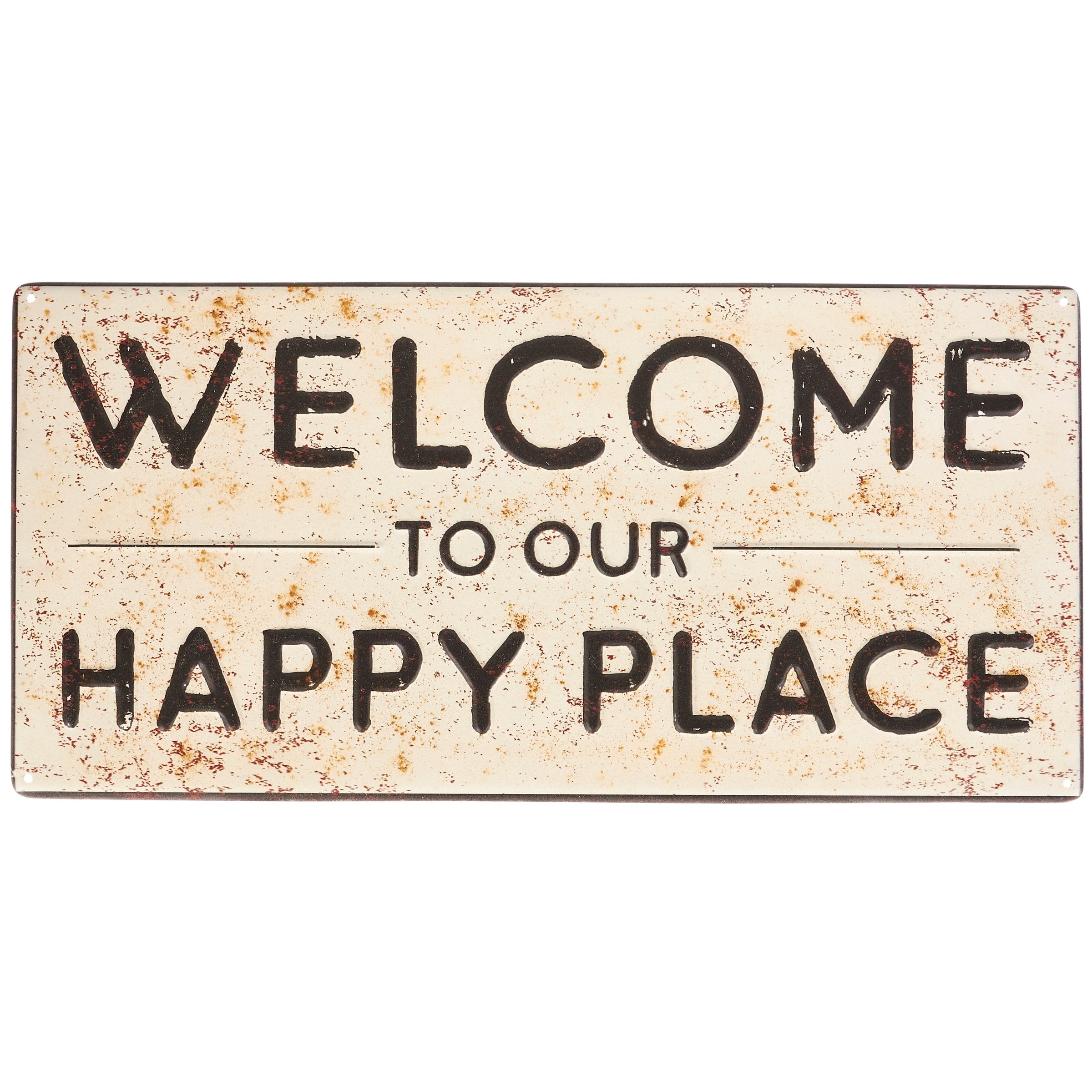 Rustic Metal 'Our Happy Place' Beach Wall Decor Sign with Aged Finish