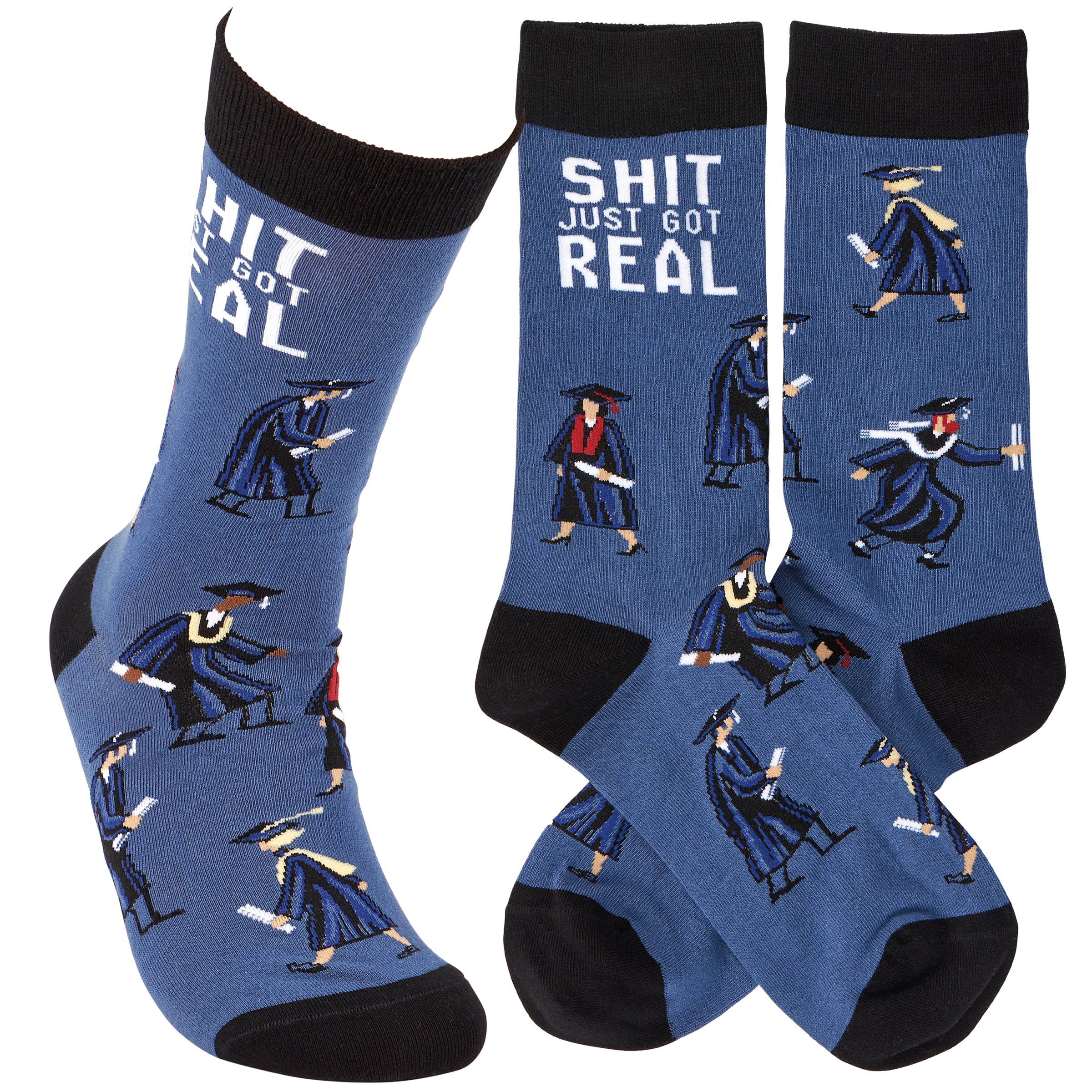 Funny Graduation Socks: 'Shit Just Got Real' Novelty College Diploma Gift
