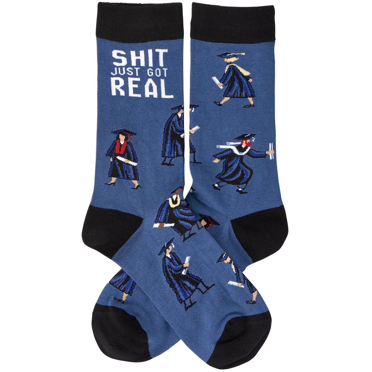 Funny Graduation Socks: 'Shit Just Got Real' Novelty College Diploma Gift