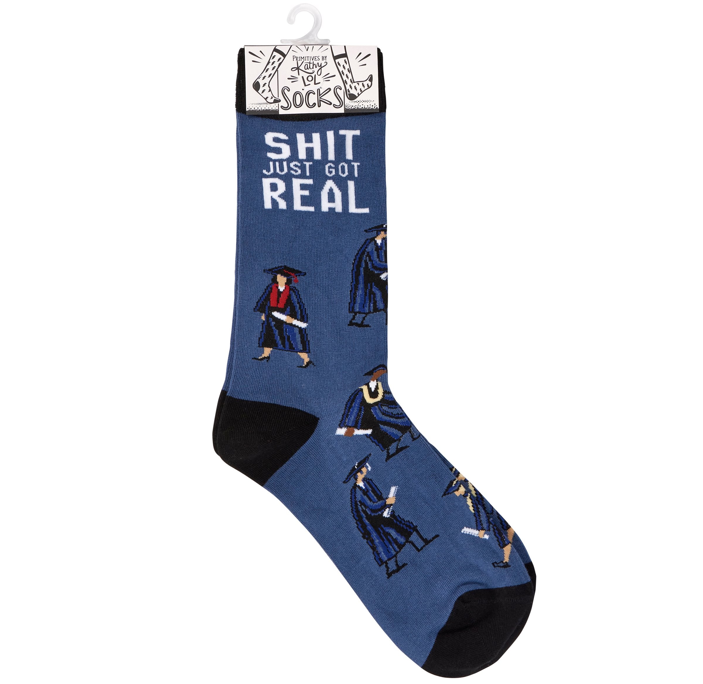 Funny Graduation Socks: 'Shit Just Got Real' Novelty College Diploma Gift