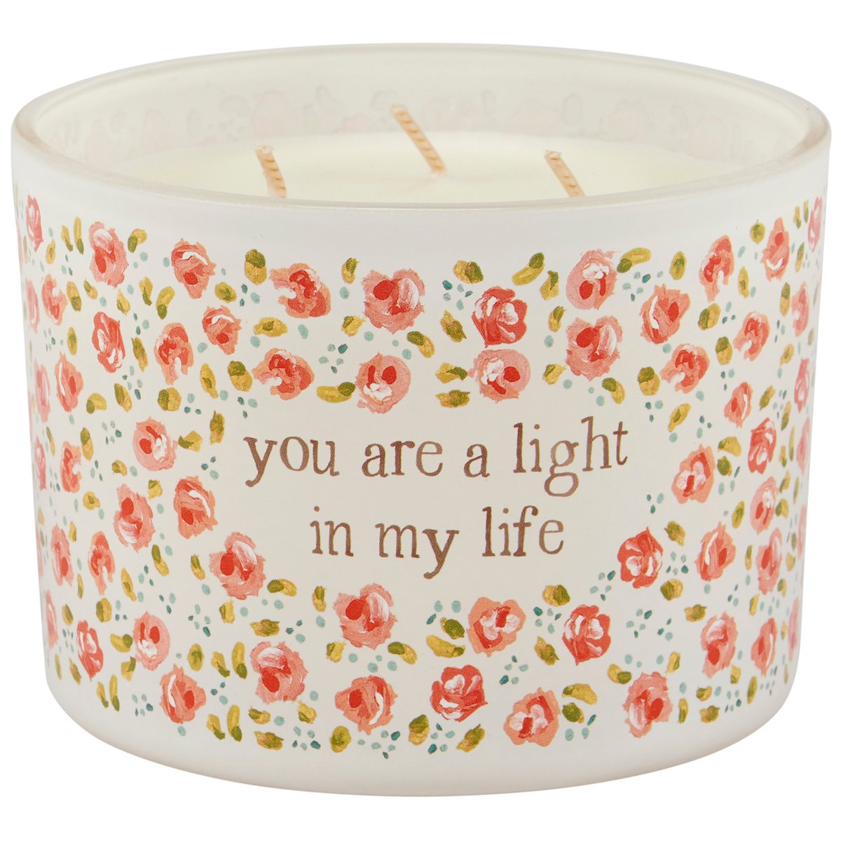 Uplifting Rose Scented Soy Wax Candle, Frosted Floral Glass, 3-Wick, 'Light In My Life'