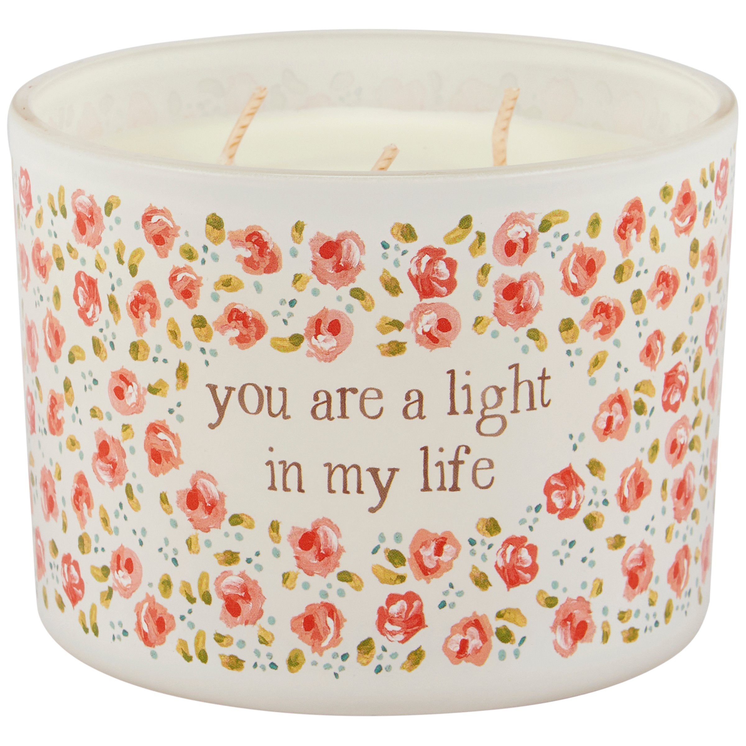 Uplifting Rose Scented Soy Wax Candle, Frosted Floral Glass, 3-Wick, 'Light In My Life'