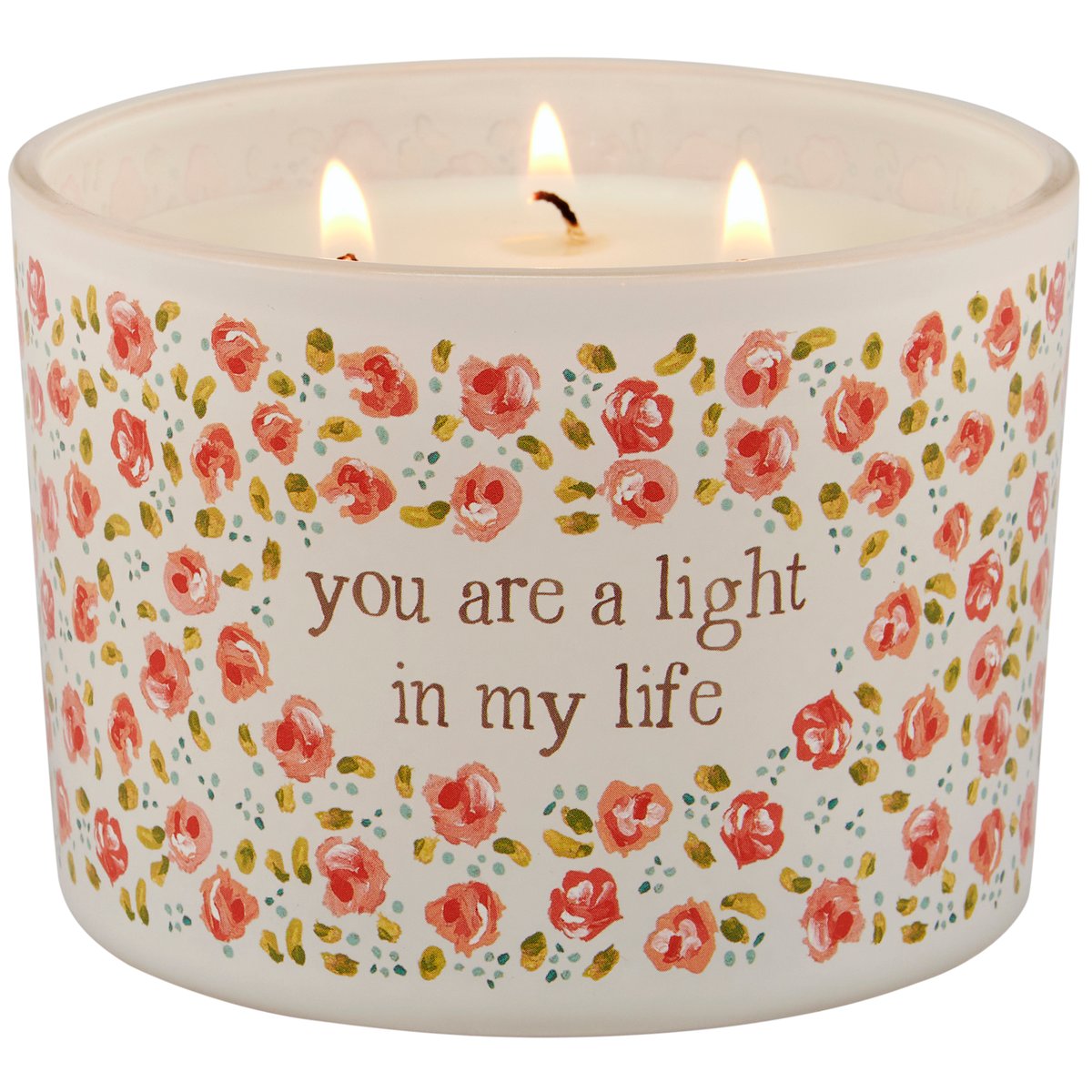 Uplifting Rose Scented Soy Wax Candle, Frosted Floral Glass, 3-Wick, 'Light In My Life'