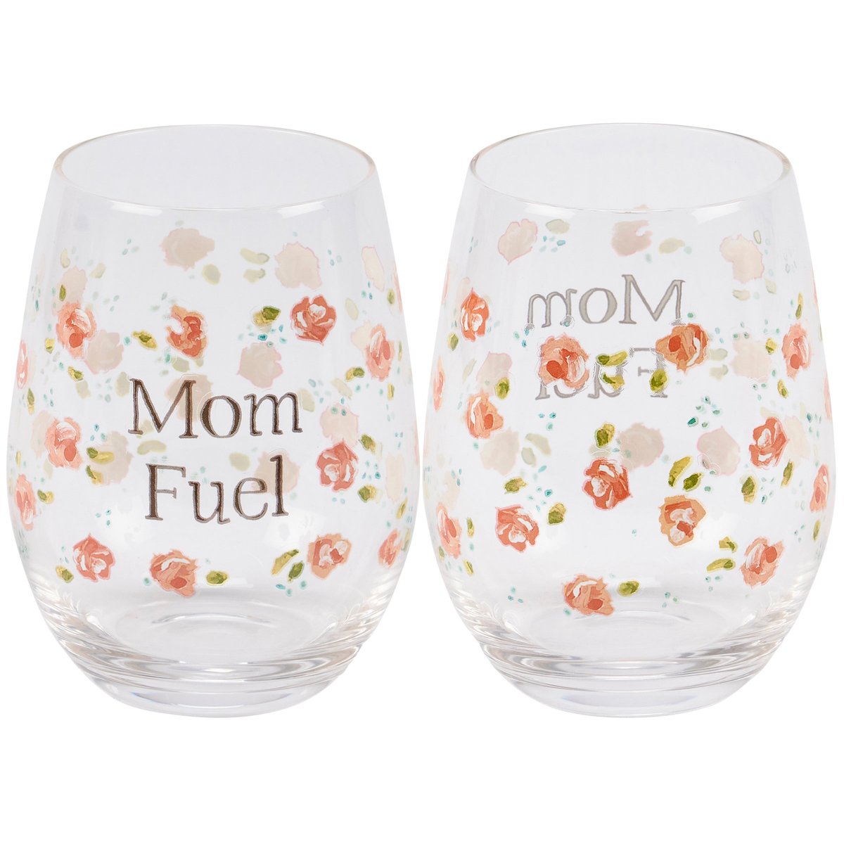 Chic 'Mom Fuel' Stemless Wine Glass with Floral Design for Mother's Day Gift