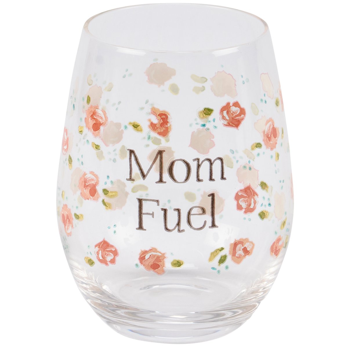 Chic 'Mom Fuel' Stemless Wine Glass with Floral Design for Mother's Day Gift