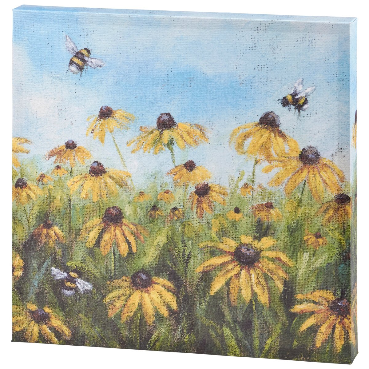 Vibrant Black-Eyed Susan & Bee Canvas Wall Art - Textured Burlap Design