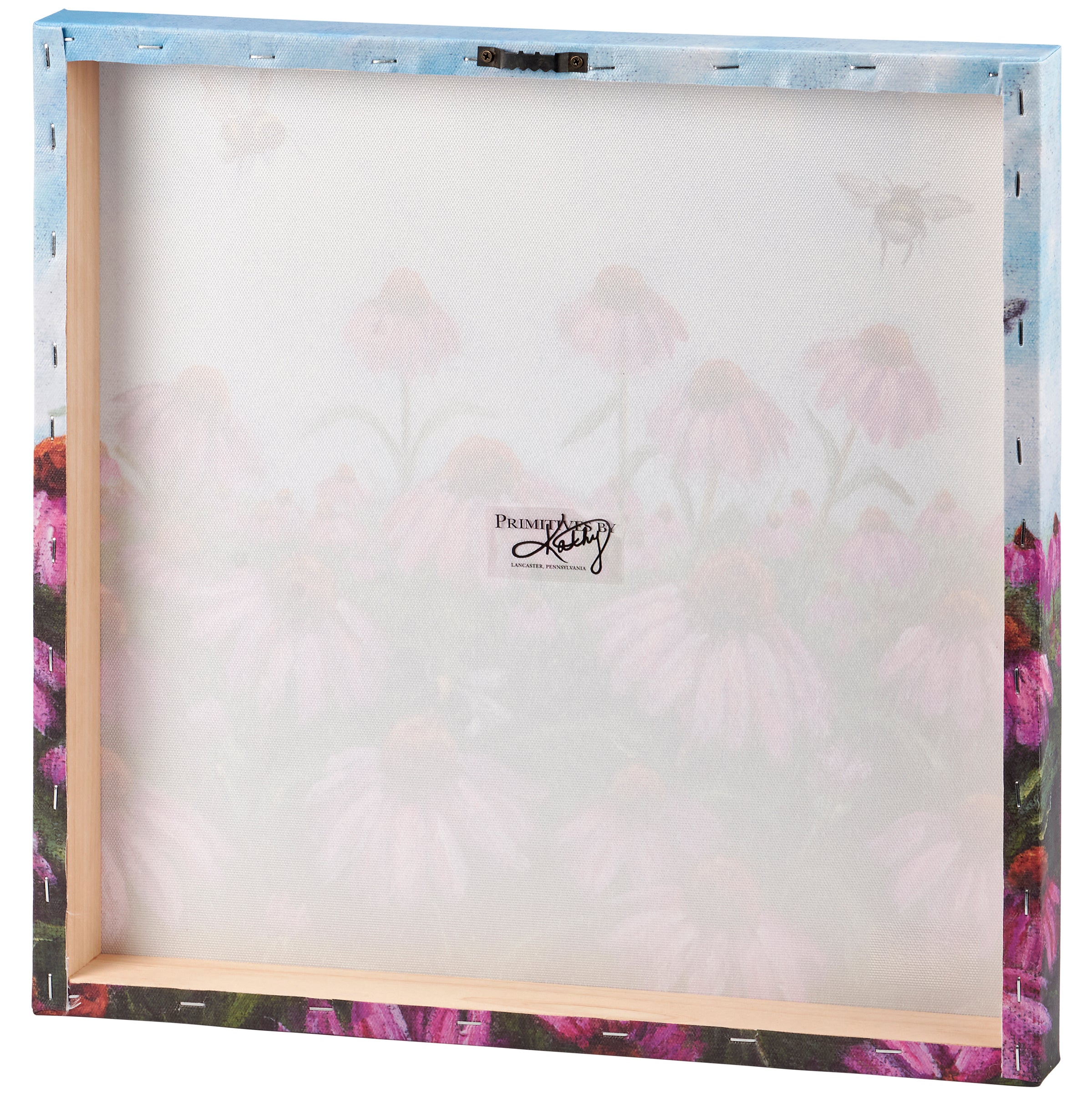 Vibrant Pink Coneflower Canvas Wall Art with Bees, Burlap Texture