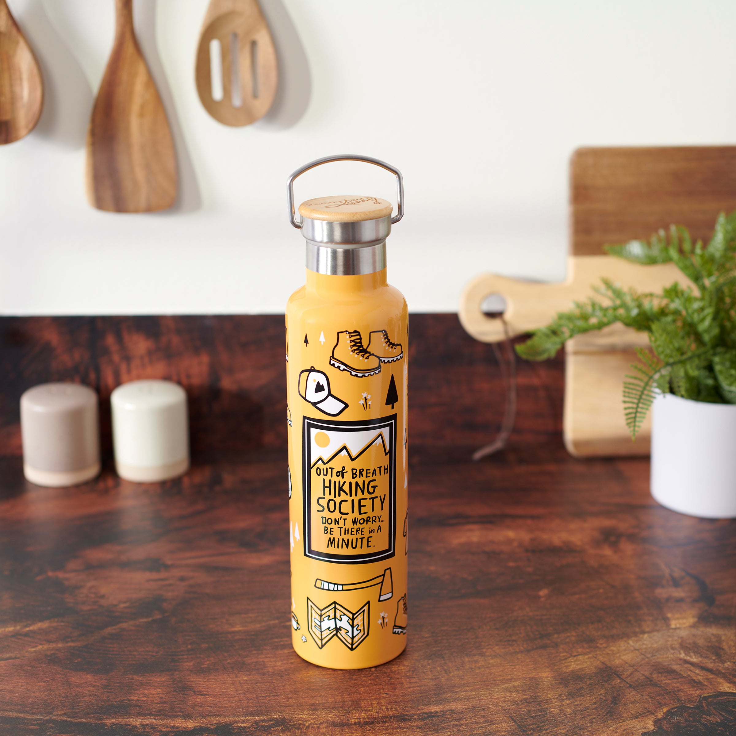 Durable Stainless Steel Insulated Hiking Society Water Bottle with Bamboo Lid