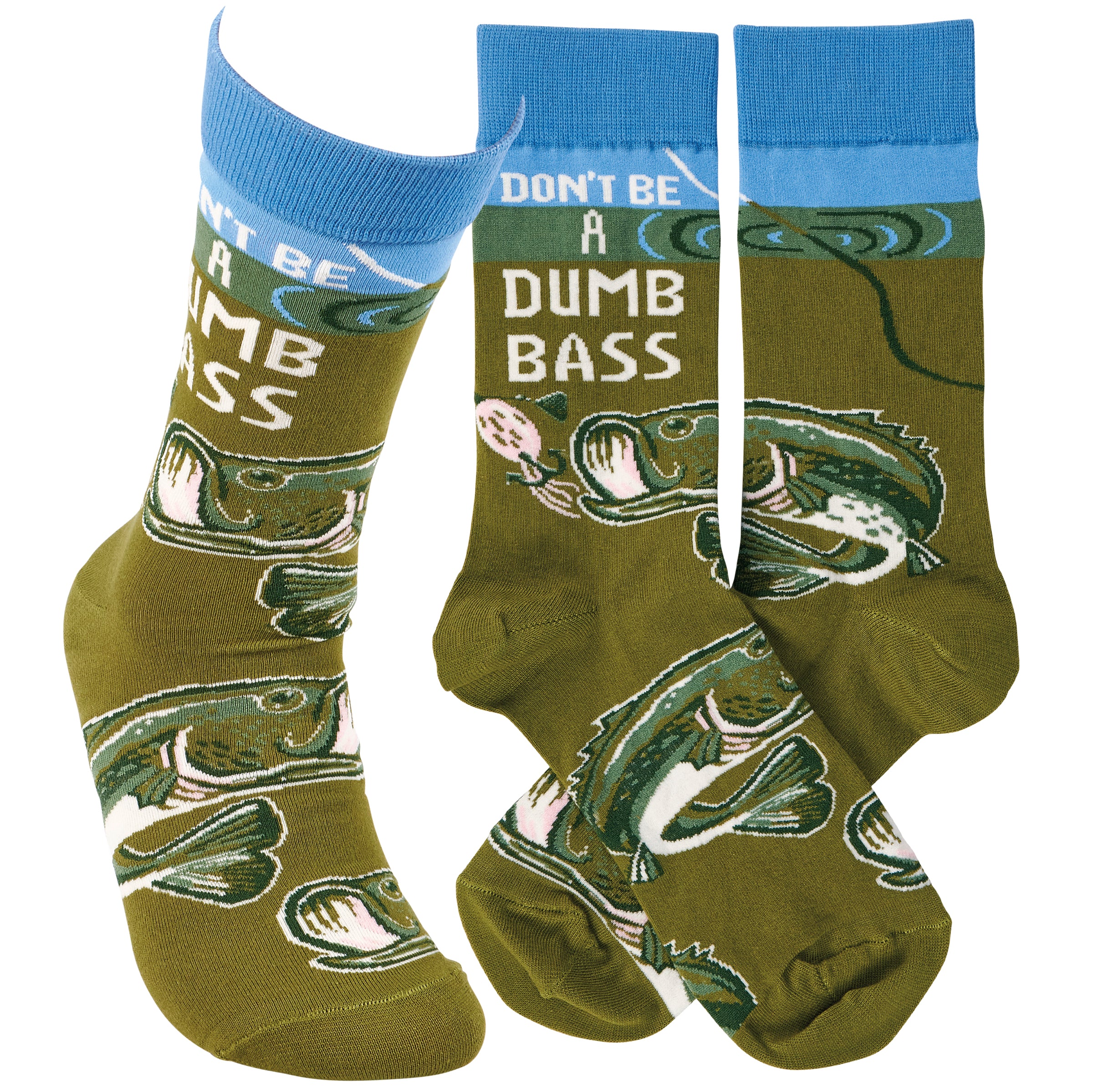Funny Bass Fishing Socks: 'Don't Be A Dumb Bass' Lake & Cabin Collection