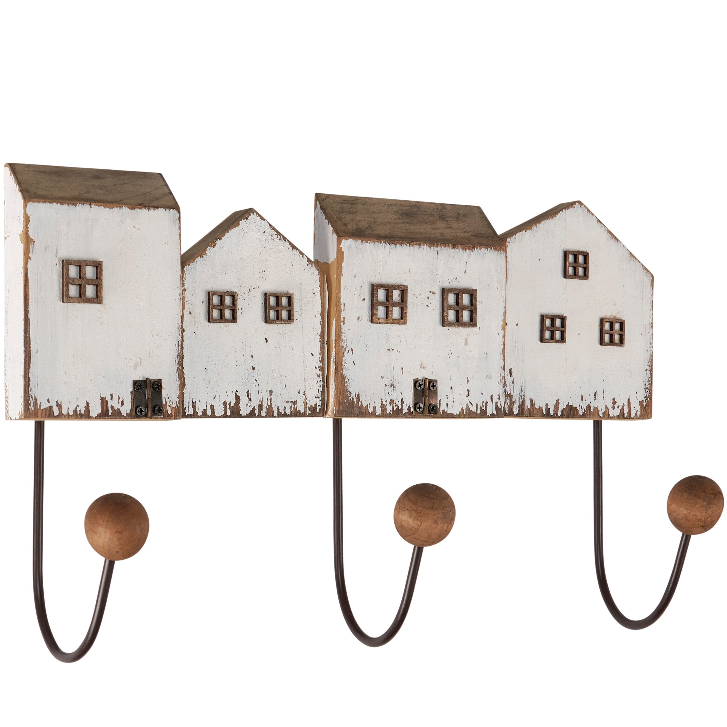 Charming Coastal Beach Houses Wood & Metal Wall Hook Board Decor