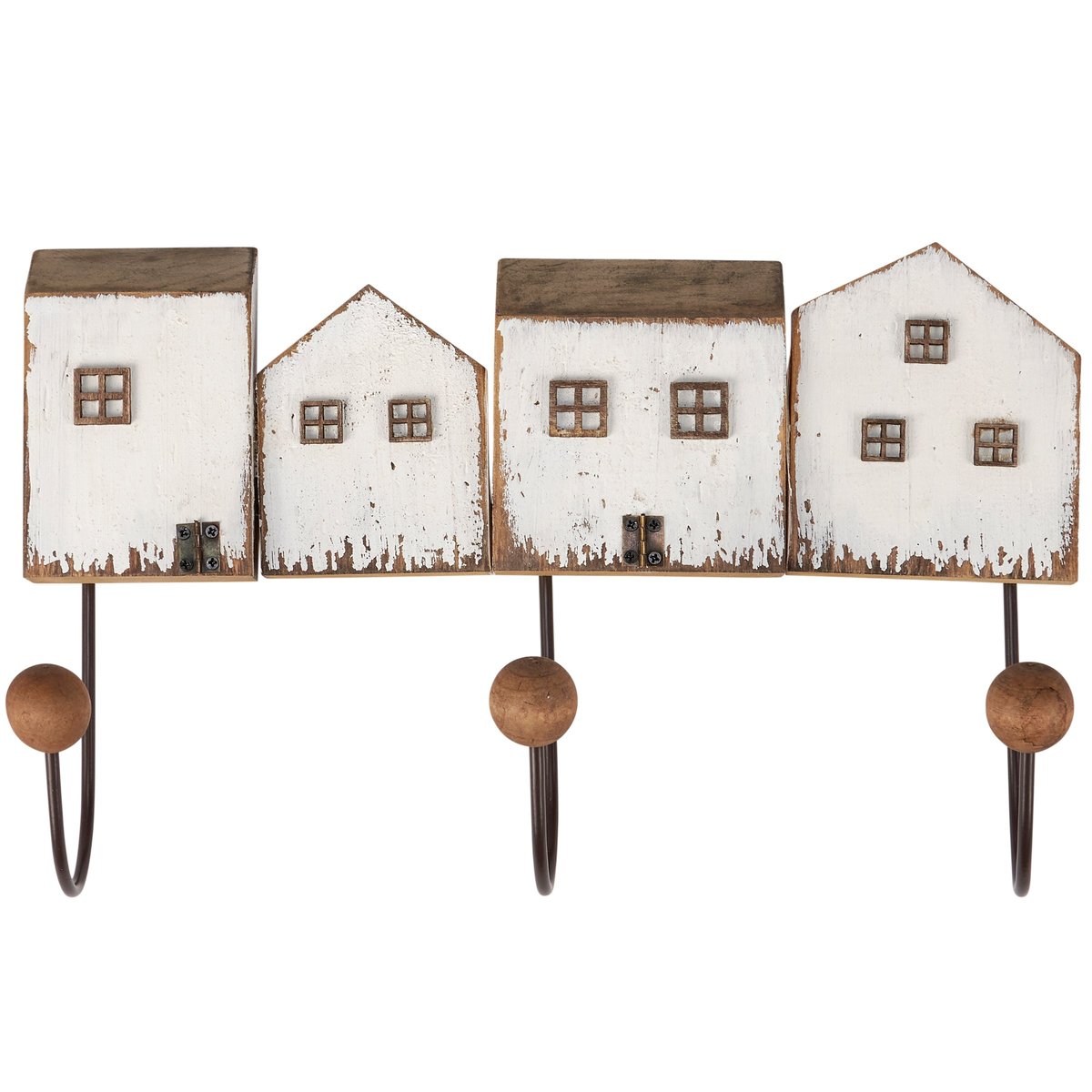Charming Coastal Beach Houses Wood & Metal Wall Hook Board Decor
