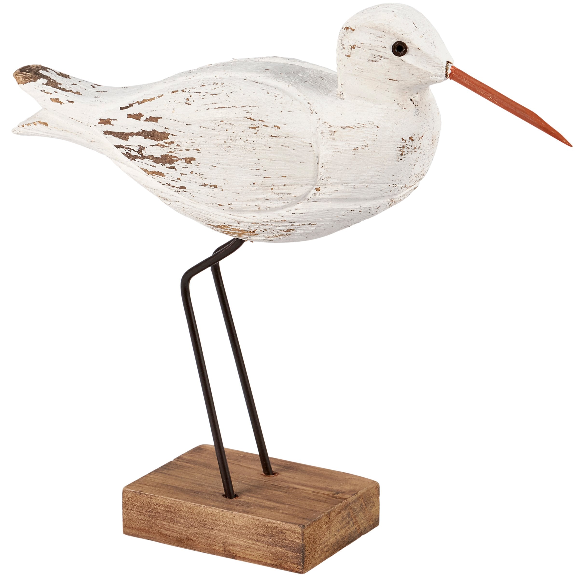 Rustic White Sandpiper Bird Sitter Decor - Distressed Wood & Metal Accent