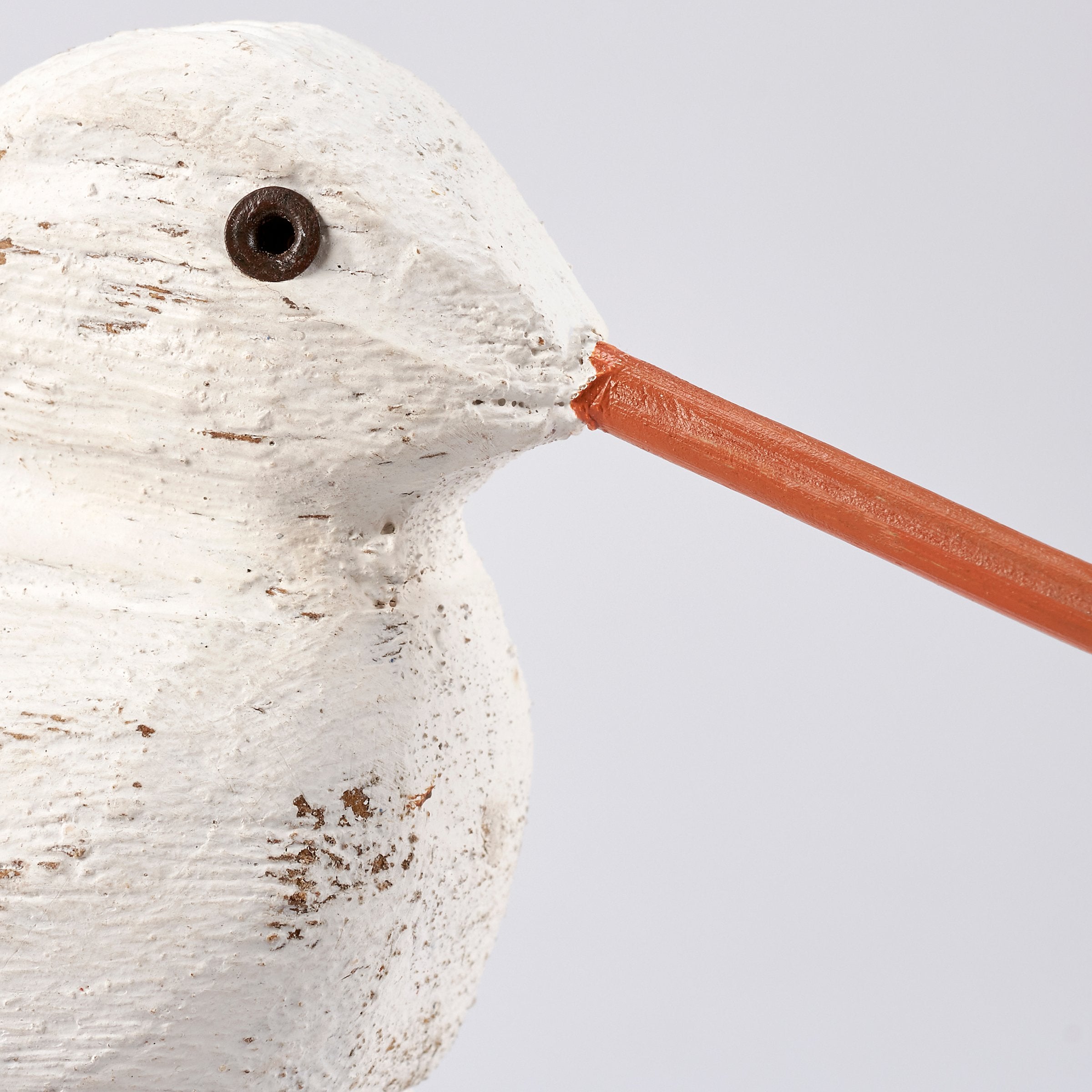 Rustic White Sandpiper Bird Sitter Decor - Distressed Wood & Metal Accent