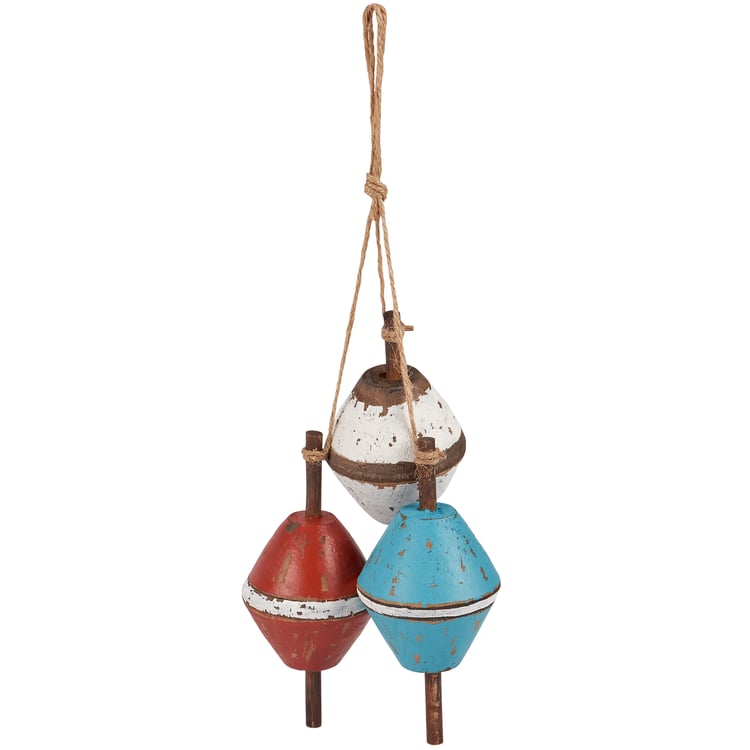 Rustic Wooden Fishing Bobbers Coastal Hanging Decor - Beach House Wall Art