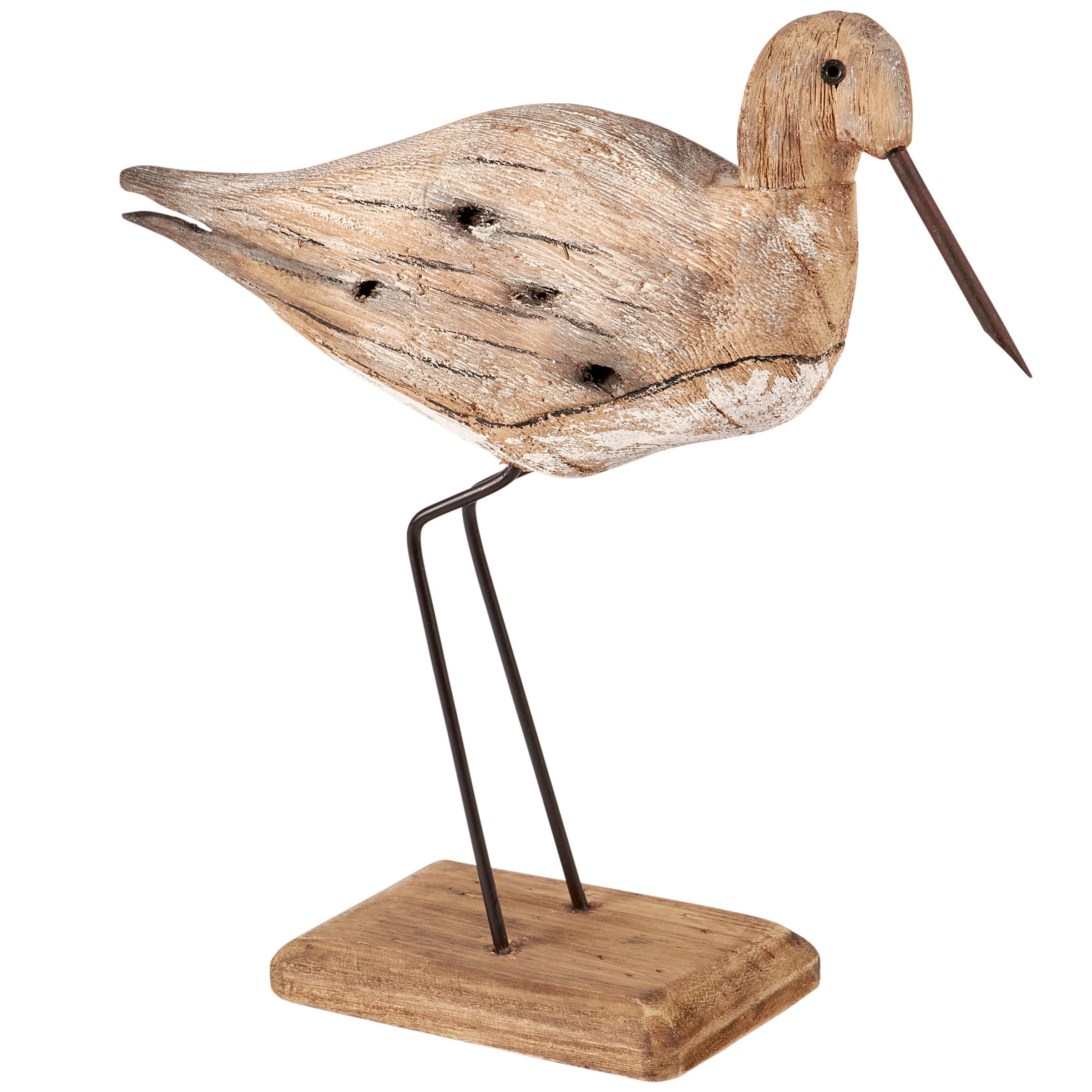 Rustic Driftwood Curlew Shorebird Sitter: Handcrafted Wood & Metal Decor