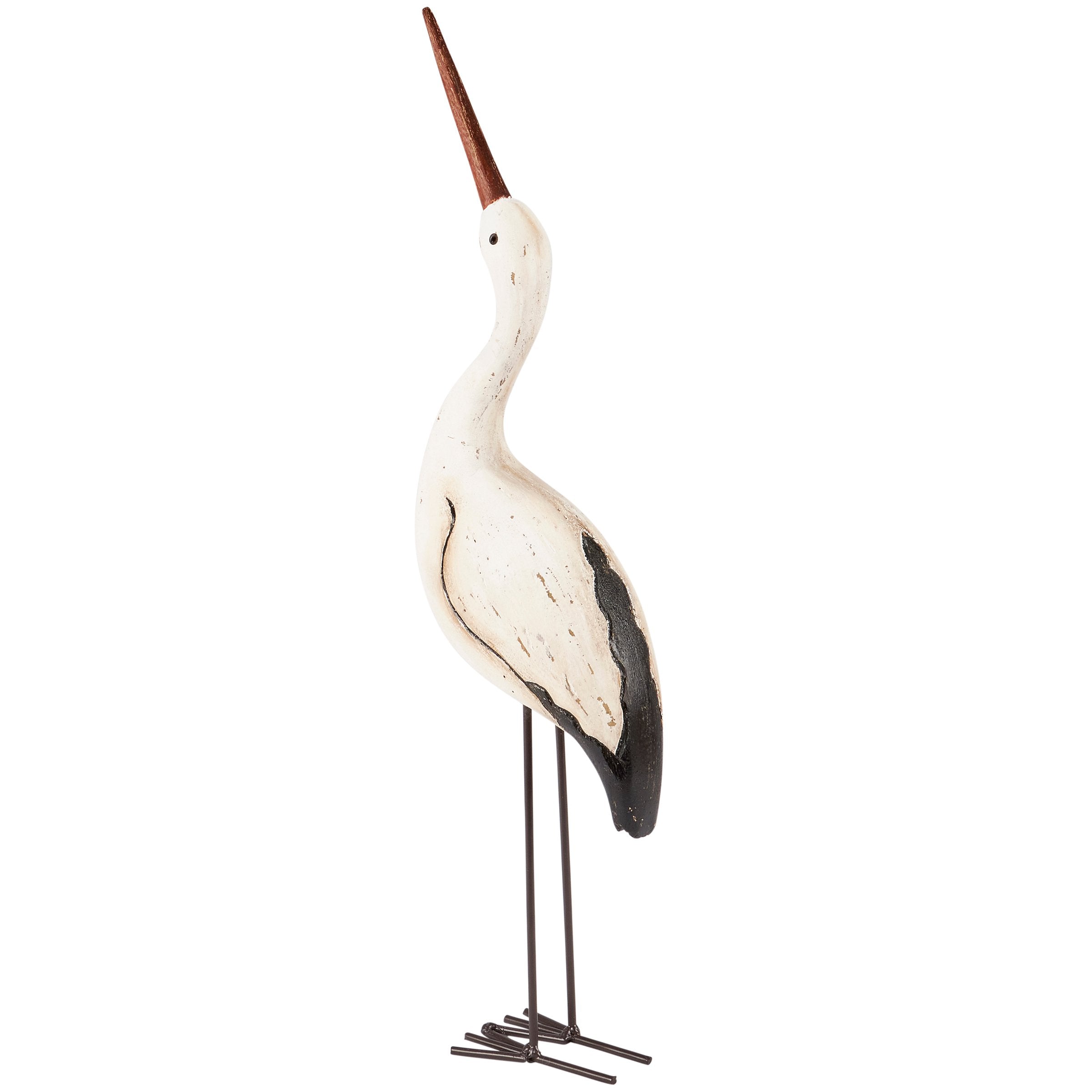 Charming Driftwood Stork Sitter: Hand-Painted Coastal Bird Decor Accent