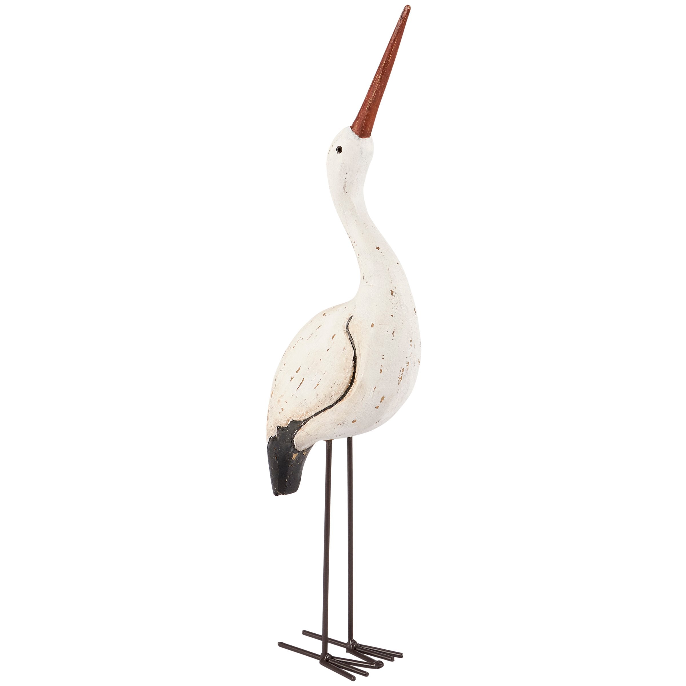 Charming Driftwood Stork Sitter: Hand-Painted Coastal Bird Decor Accent