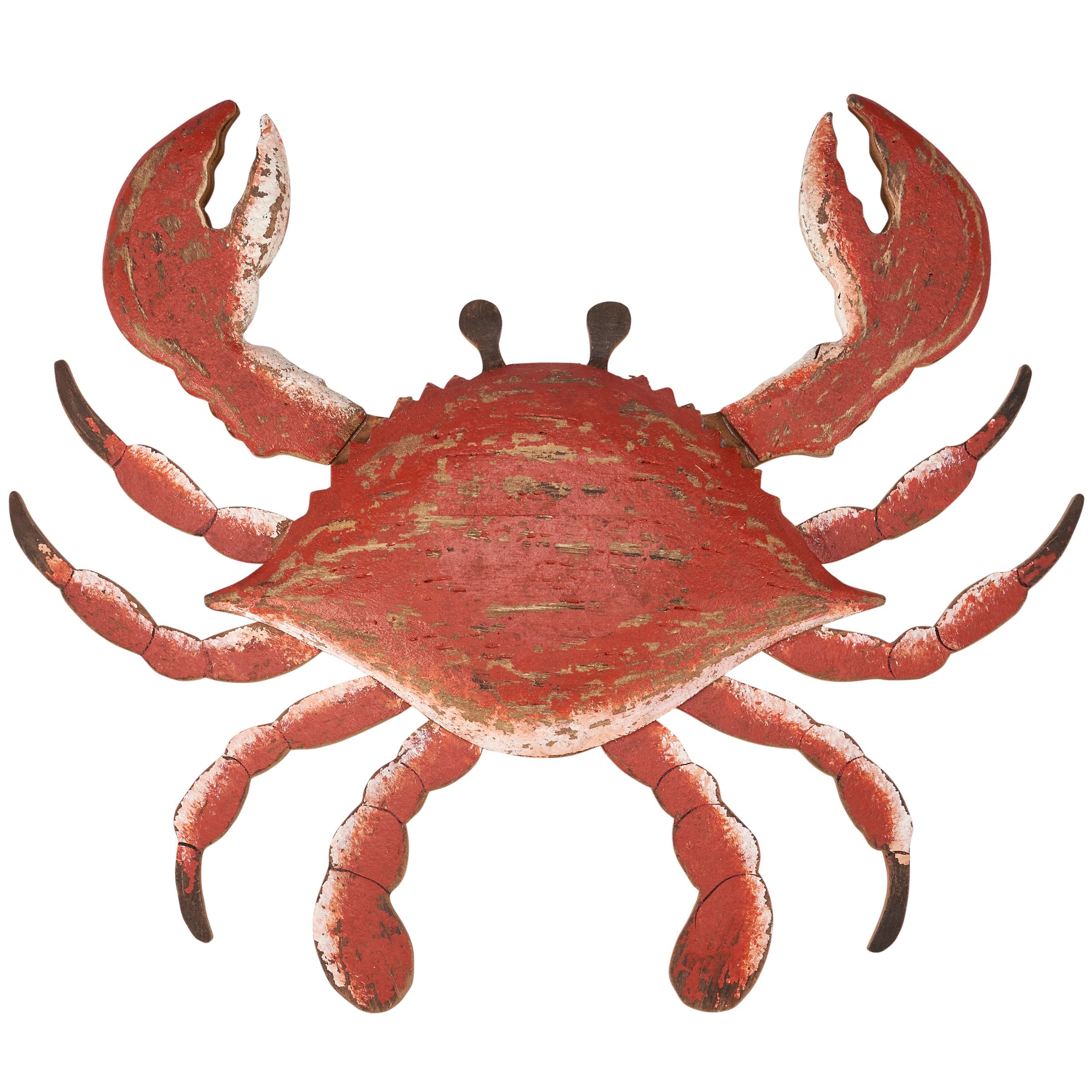 Rustic Distressed Red Crab Beach Wall Decor Ocean Theme Wooden Accent