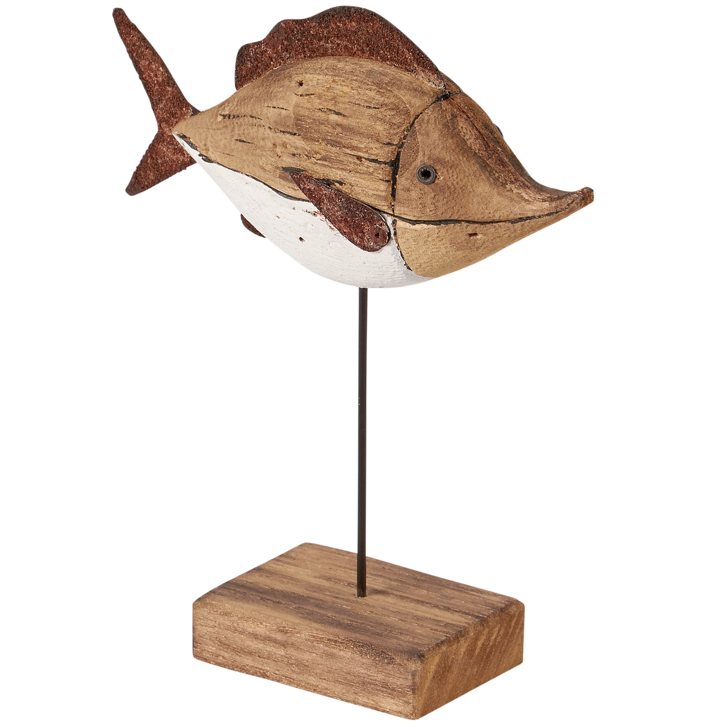 Charming Driftwood-Inspired Fish Sitter: Rustic Wood & Metal Beach Accent Decor