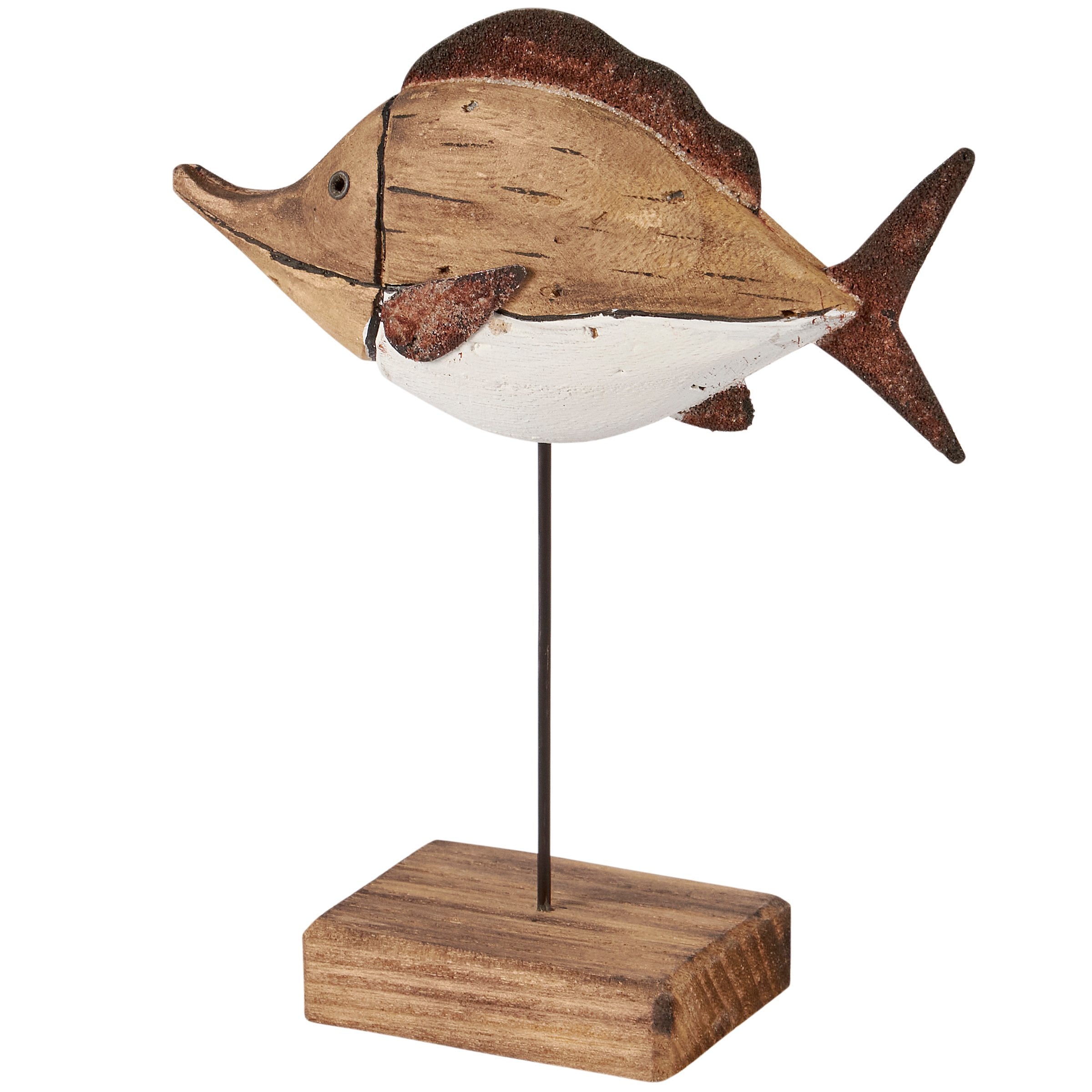 Charming Driftwood-Inspired Fish Sitter: Rustic Wood & Metal Beach Accent Decor