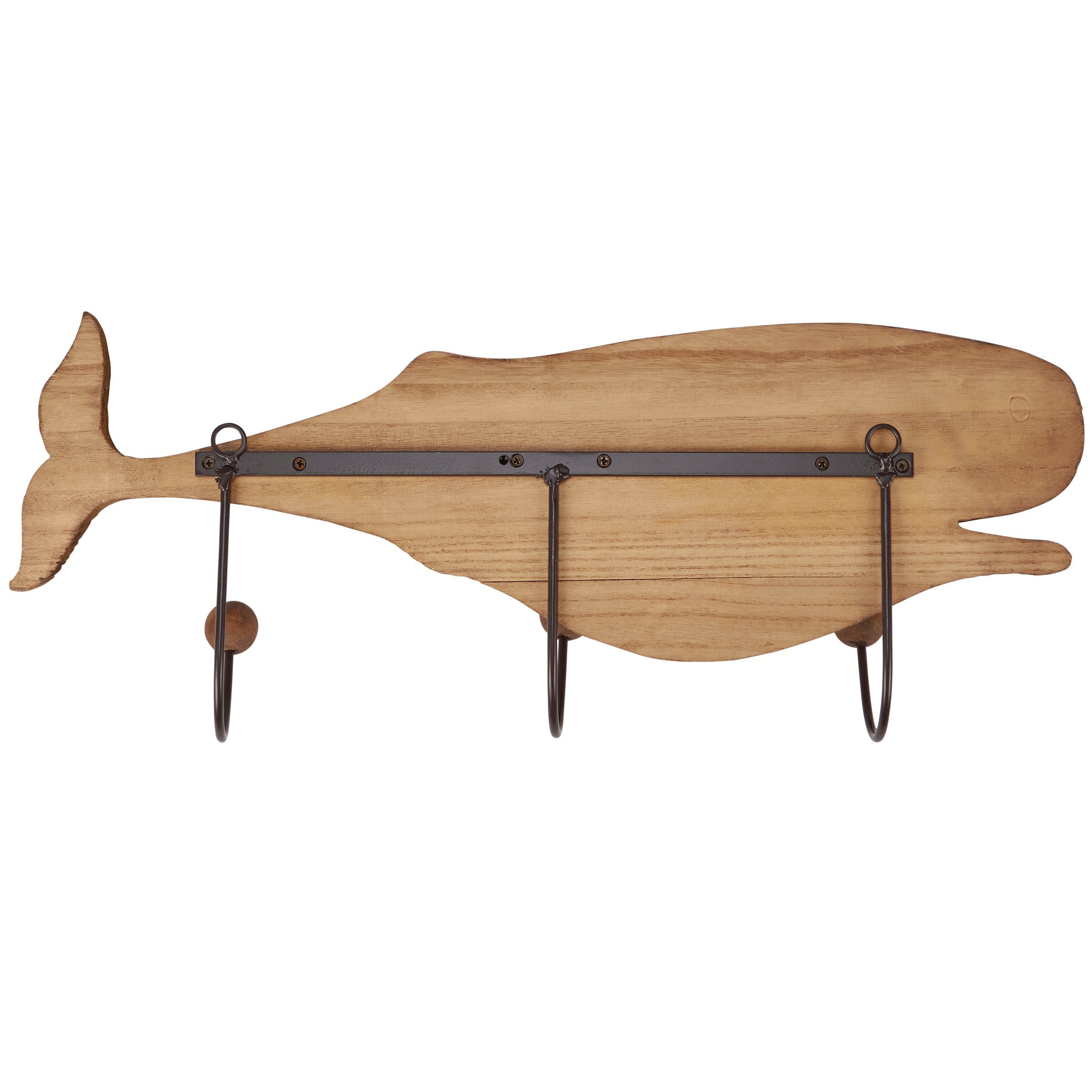 Distressed Wooden Blue Whale Hook Board Beach Coastal Ocean-Inspired Wall Decor