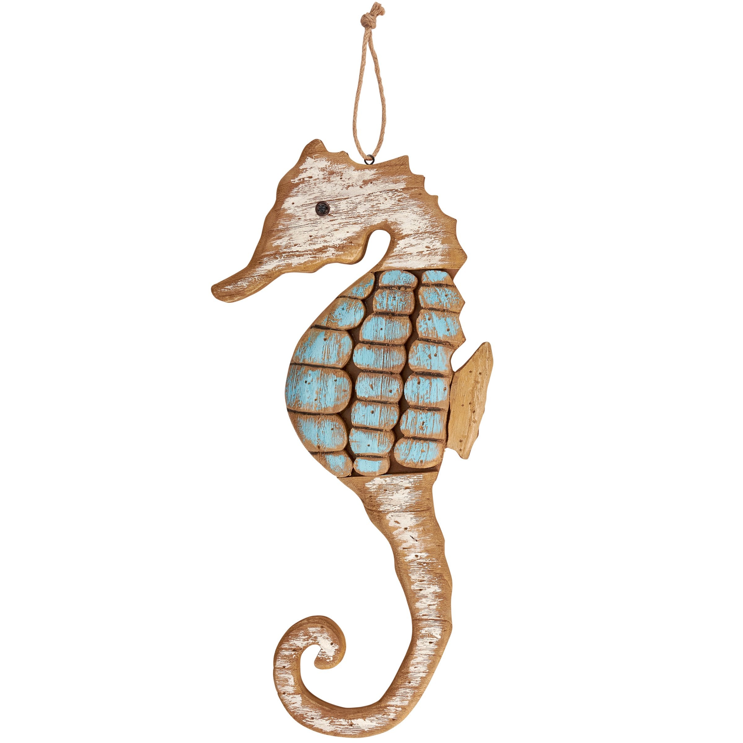 Rustic Wooden Coastal Seahorse Wall Decor with Distressed Metal Accents