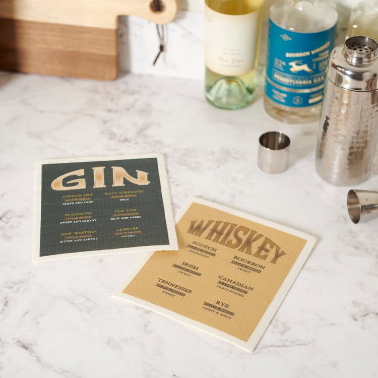Gin and Whiskey Swedish Dishcloths Set - Eco-Friendly, Absorbent Kitchen Cleaning